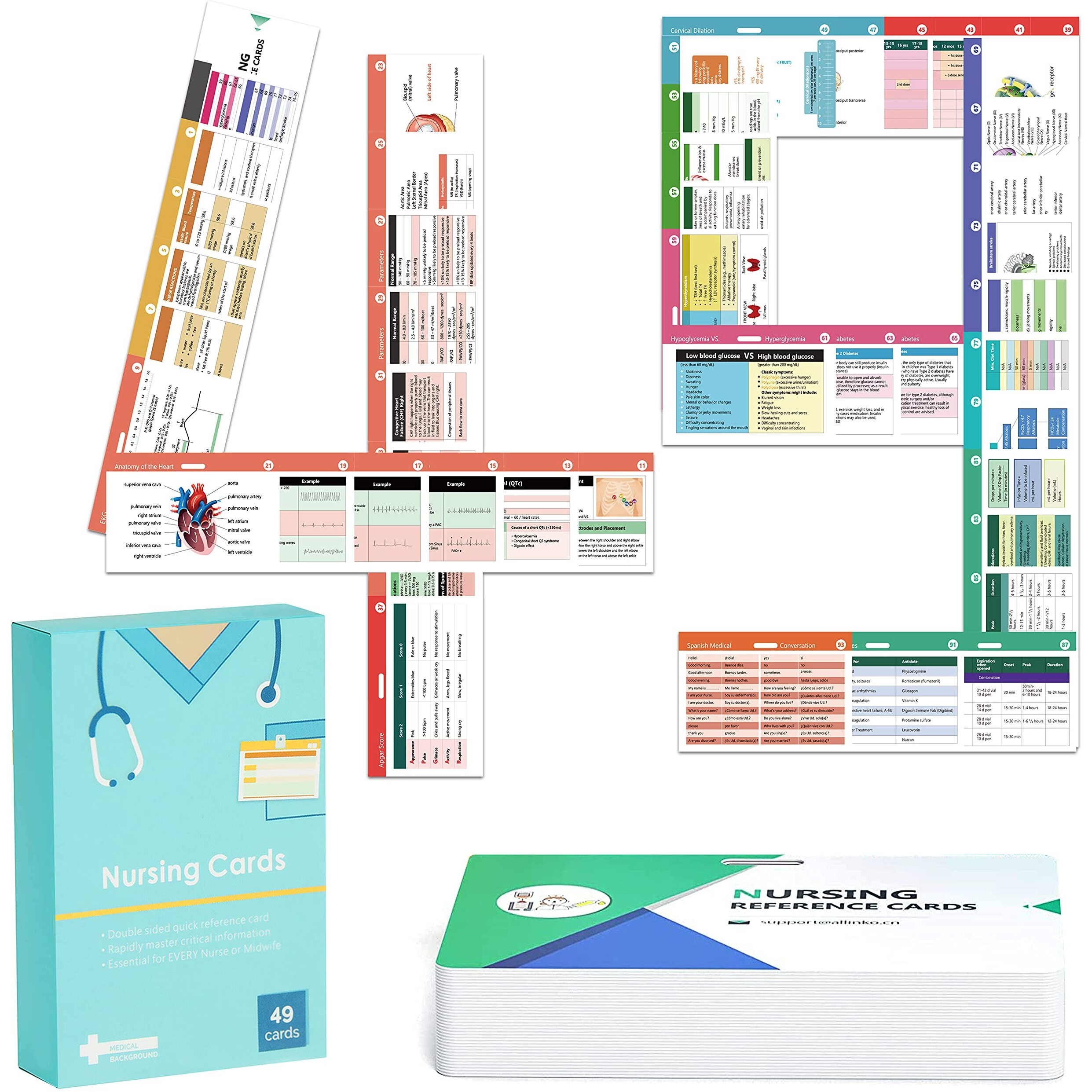 49 Horizontal Nursing Badge Reference Cards  Nursing School Essentials Set  Bonus Cheat Sheets - Lab Values  Ekg  Vitals  Etc For Nurse  Lpn  Or Students
