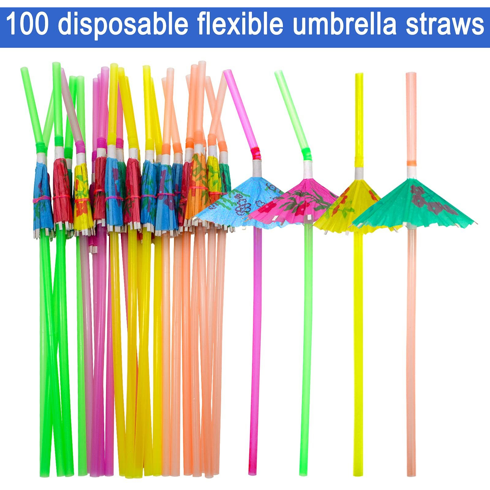 Blue Top 100Pcs Umbrella Drink Straws 9.45 Inch Assorted Colors  Fancy Mini Paper Umbrella Drink For Cocktail Milkshake Juice Great For Valentine's Day Beach Party Hawaiian Party Luau Party Bar