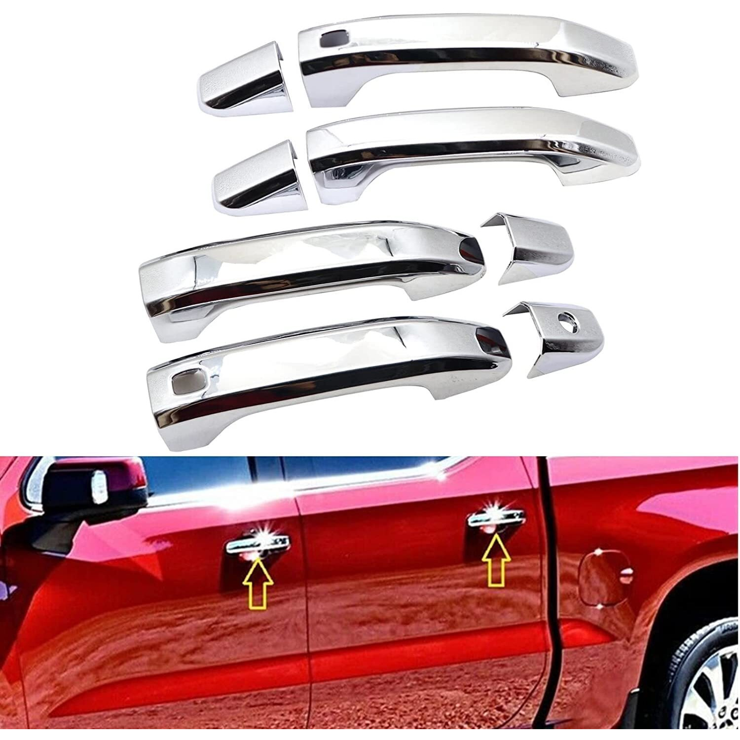 Eloveq Chrome Plated 4-Door Handle Overlay Covers With 2 Smart Button Designed For Chevy Silverado 1500 2500Hd 3500Hd / Gmc Sierra 1500 2500Hd 3500Hd