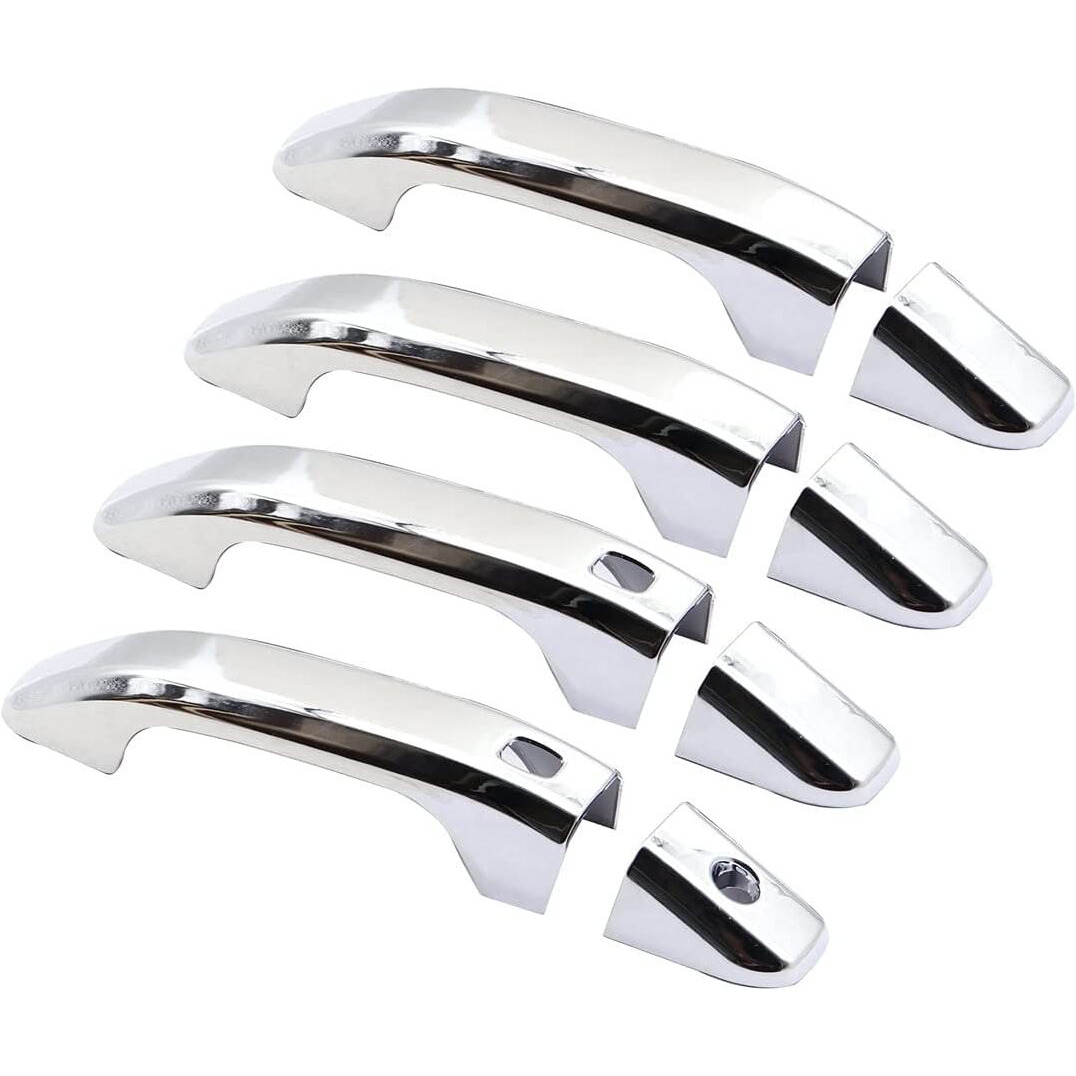 Eloveq Chrome Plated 4-Door Handle Overlay Covers With 2 Smart Button Designed For Chevy Silverado 1500 2500Hd 3500Hd / Gmc Sierra 1500 2500Hd 3500Hd