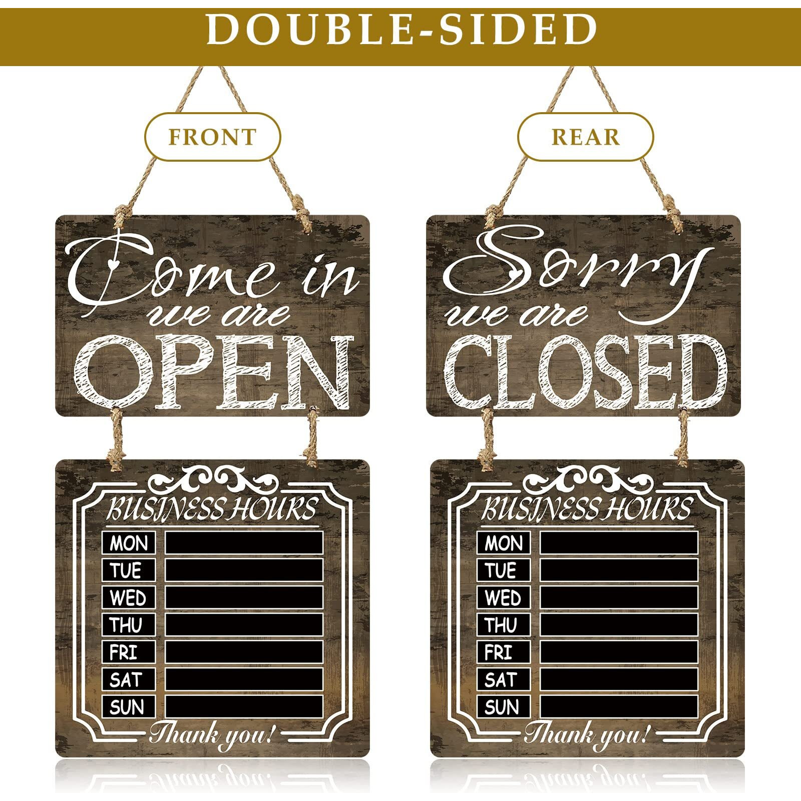 Business Hours Sign Open And Closed Sign Rustic Hanging Chalkboard Welcome Chalk Boards Business Hours Sign Store Hours Sign For Restaurant Door Hotel (Brown)