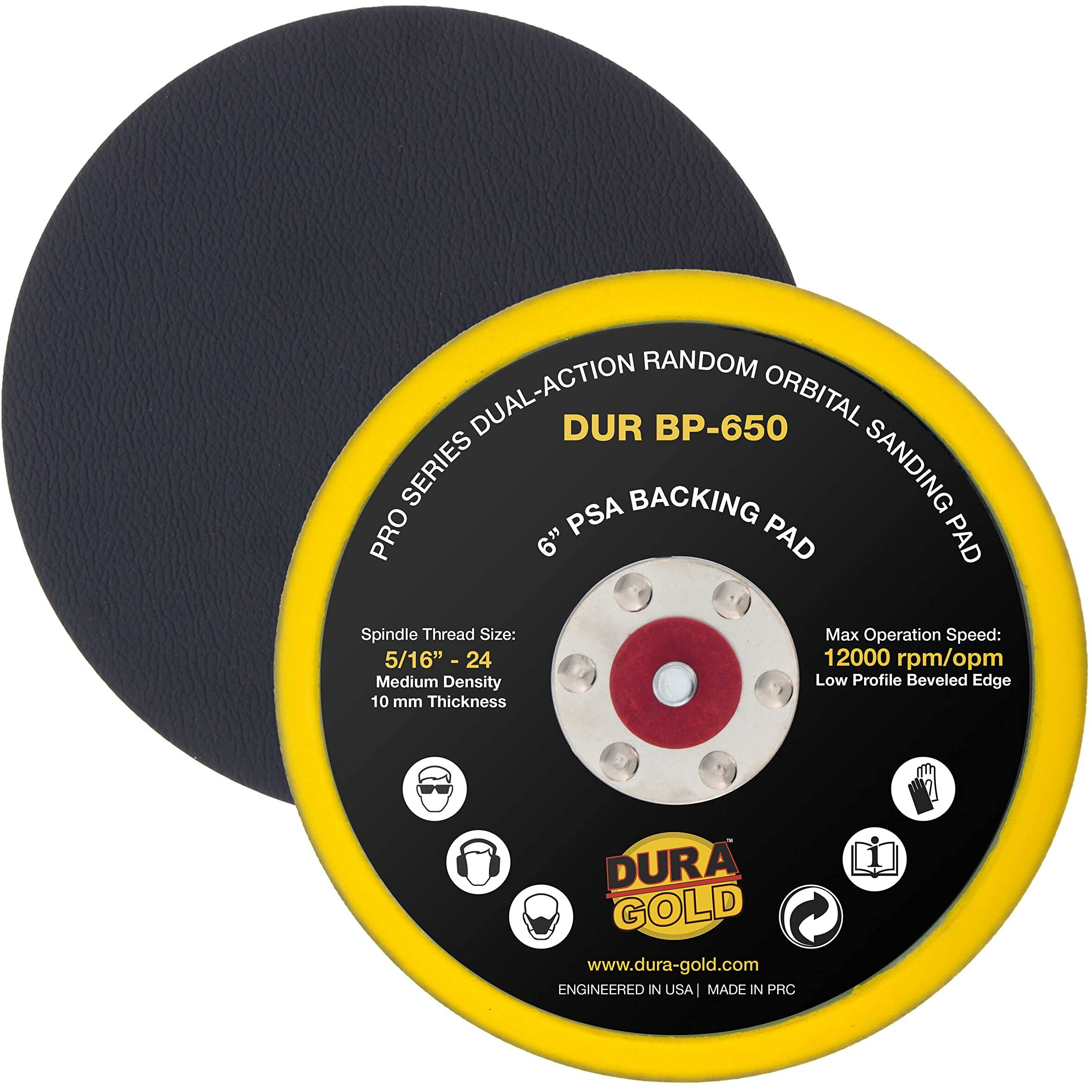 Dura-Gold Pro Series 6"" Psa Da Sander Backing Plate Pad - Flexible Low Profile Edge  Dual-Action Random Orbital Sanding Pad  Vinyl Faced For Self-Adhesive Stickyback Sandpaper Discs - Auto Woodworking