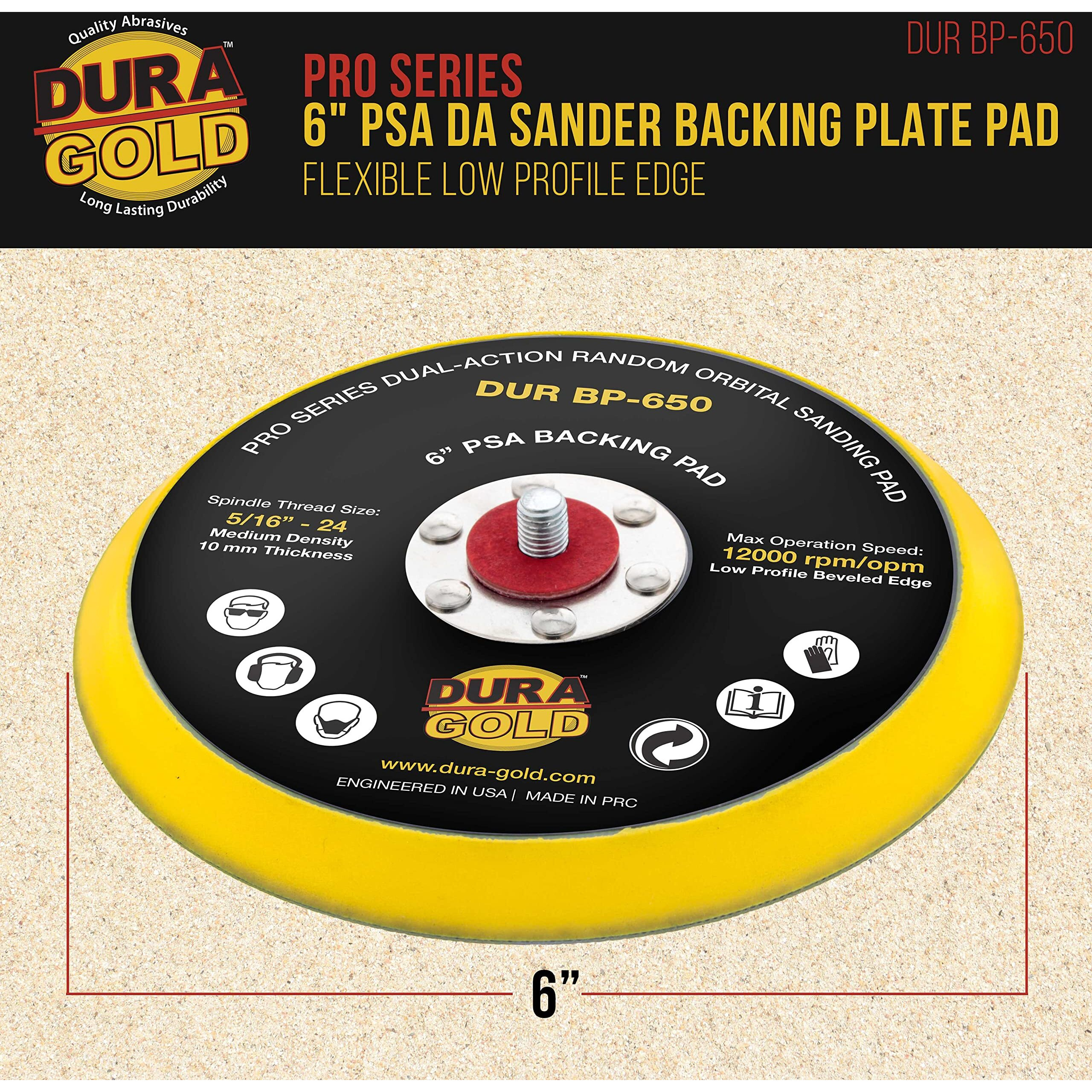 Dura-Gold Pro Series 6"" Psa Da Sander Backing Plate Pad - Flexible Low Profile Edge  Dual-Action Random Orbital Sanding Pad  Vinyl Faced For Self-Adhesive Stickyback Sandpaper Discs - Auto Woodworking
