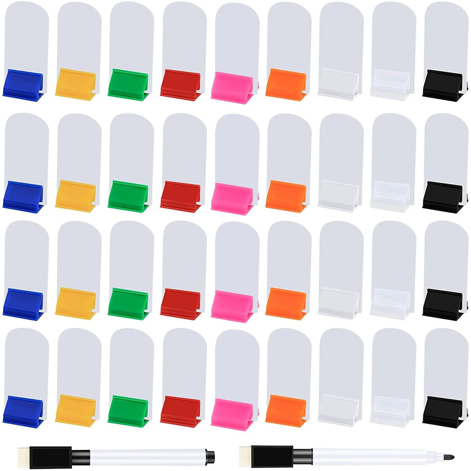 Meetory 112 Pcs Blank Game Board Markers And Game Card Stands With Black Marker Pens  65 Plastic Token Cards Diy Game Markers With 45 Multi-Color Card Stands For Party Favor