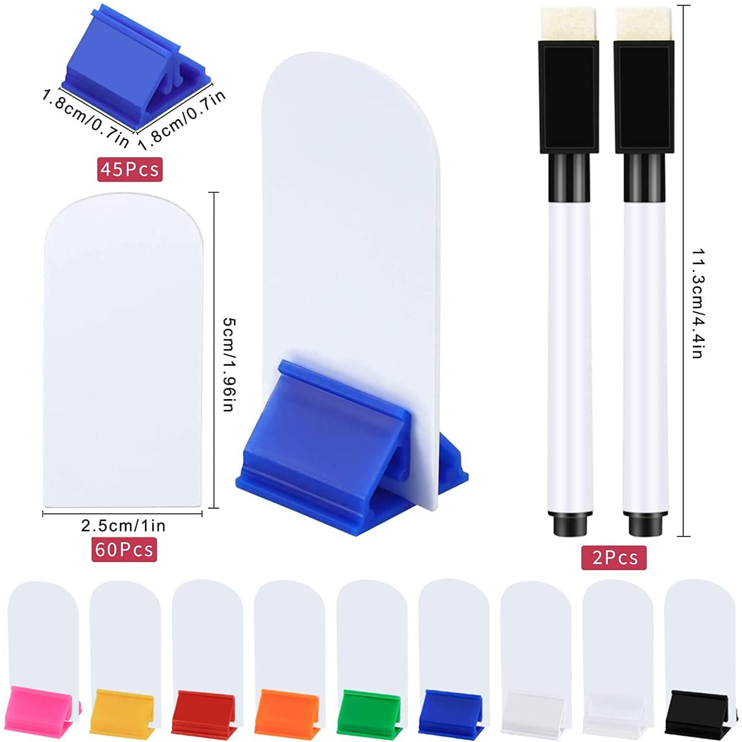 Meetory 112 Pcs Blank Game Board Markers And Game Card Stands With Black Marker Pens  65 Plastic Token Cards Diy Game Markers With 45 Multi-Color Card Stands For Party Favor