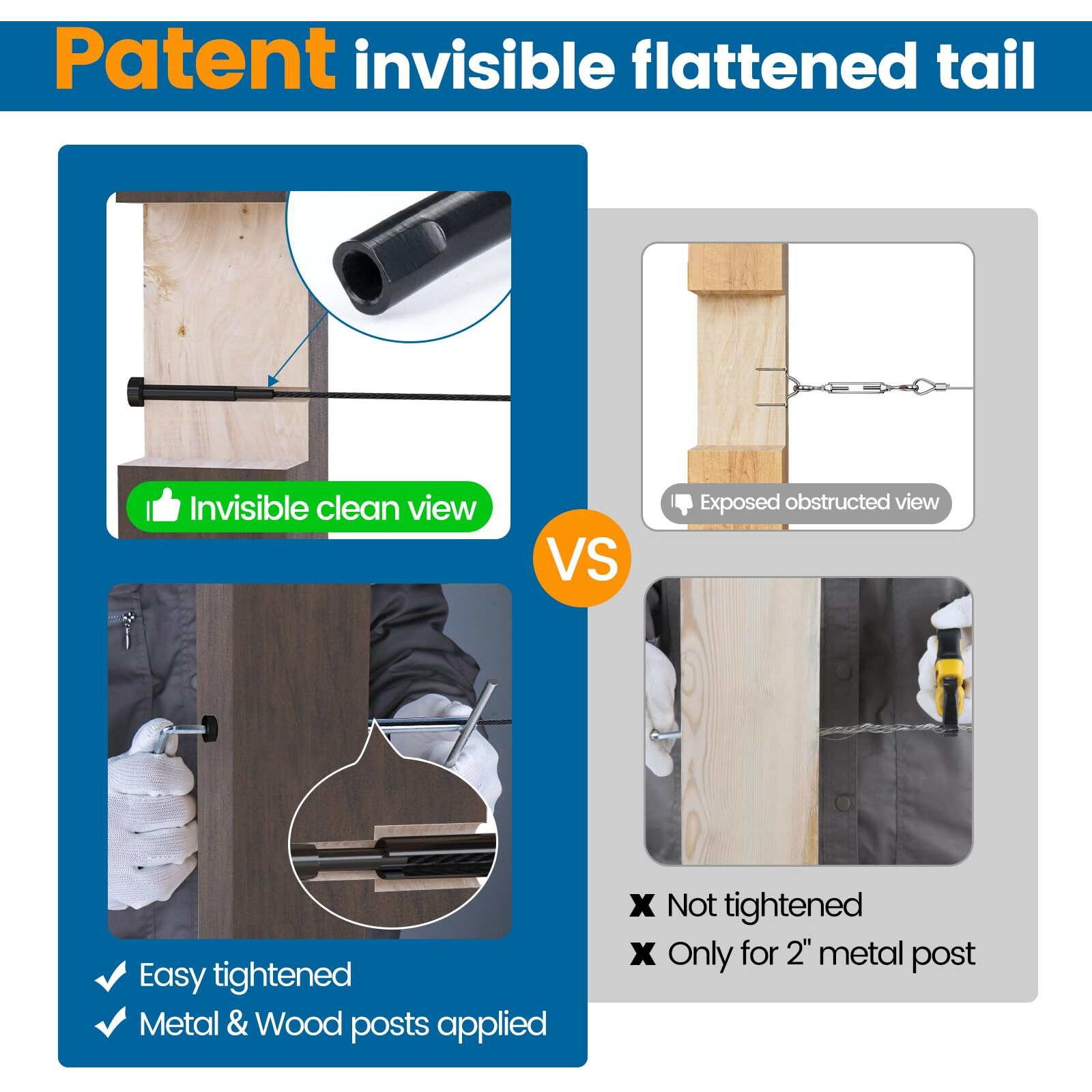 [Patent] Muzata 20Pair Black Invisible Cable Railing Kit 1/8"" Swage Tensioner And Terminal Hidden T316 Stainless Steel For 2"&quotX2"" And 4"&quotX4"" Wood Metal Post Deck Stairs Blackcool System Cr26  Cv1 Cv2