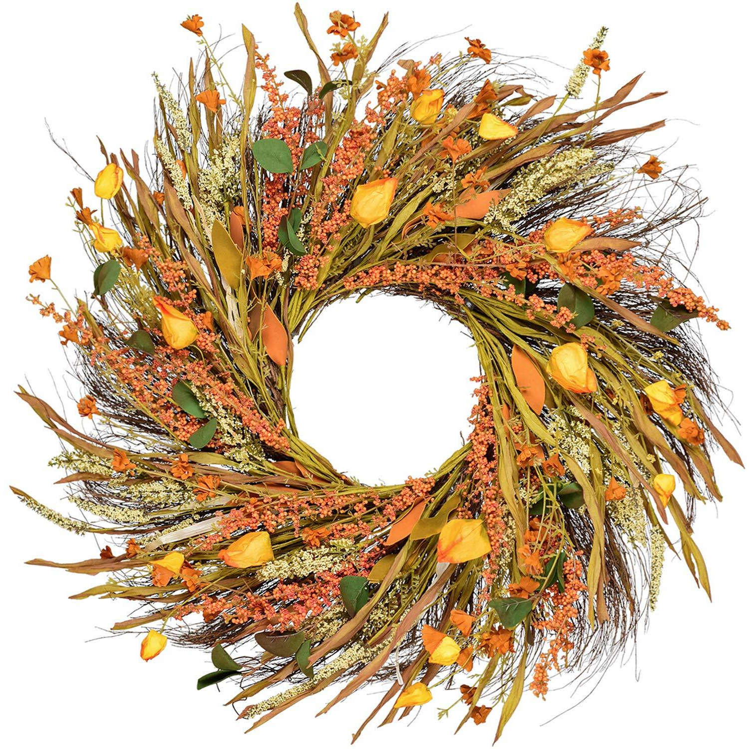 Dearhouse 22 Inch Fall Wreath Clearance Front Door Wreath Grain Wreath Harvest Gold Wheat Ears Circle Garland Autumn Wreath For Front Door Wedding Wall Home Thanksgiving Decor