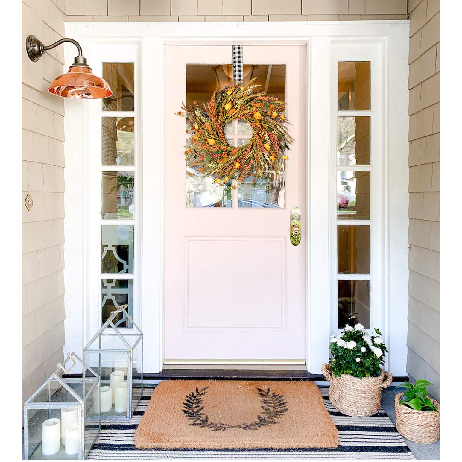 Dearhouse 22 Inch Fall Wreath Clearance Front Door Wreath Grain Wreath Harvest Gold Wheat Ears Circle Garland Autumn Wreath For Front Door Wedding Wall Home Thanksgiving Decor