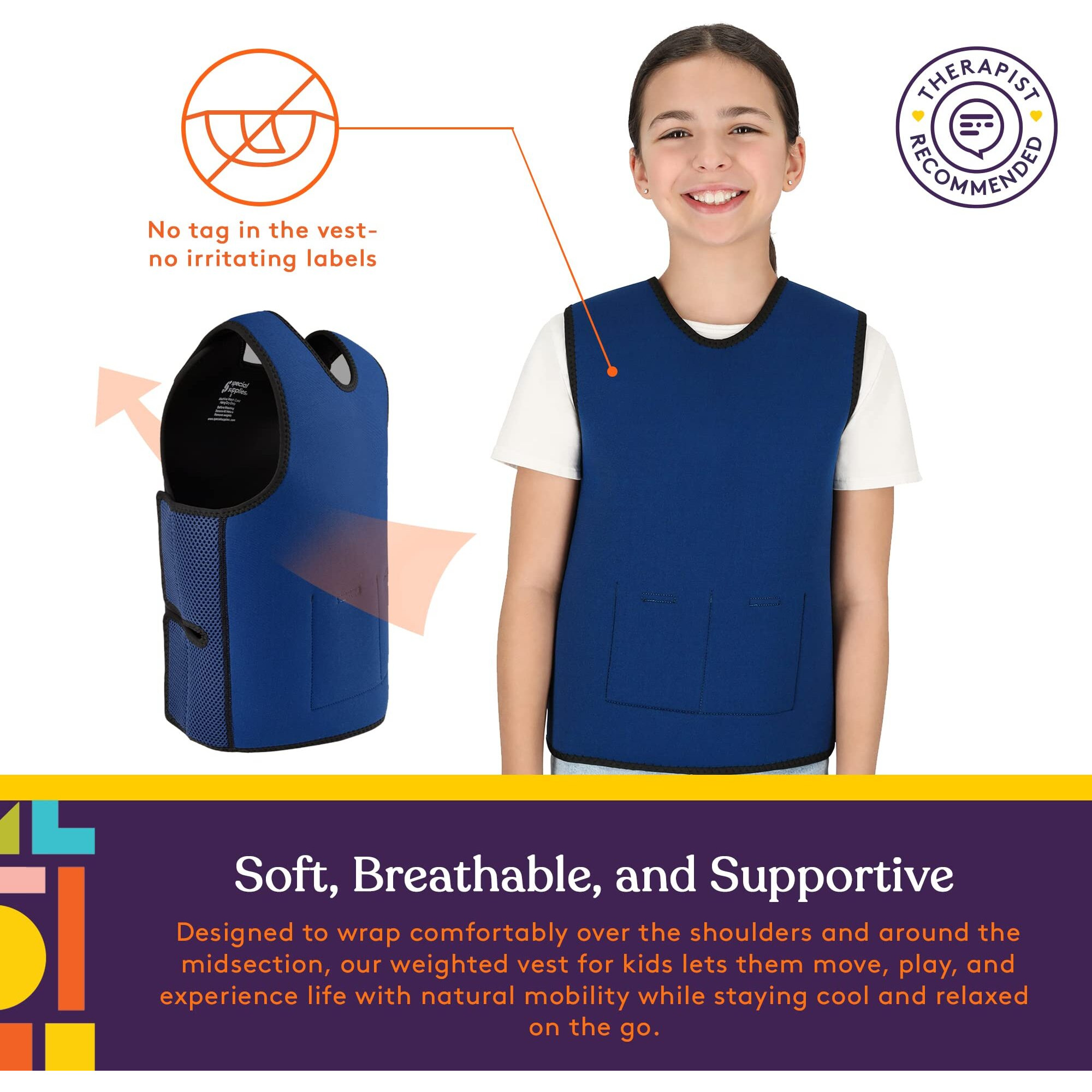 Special Supplies Weighted Sensory Compression Vest For Kids With Adjustable Weight Fit (Medium (Pack Of 1))