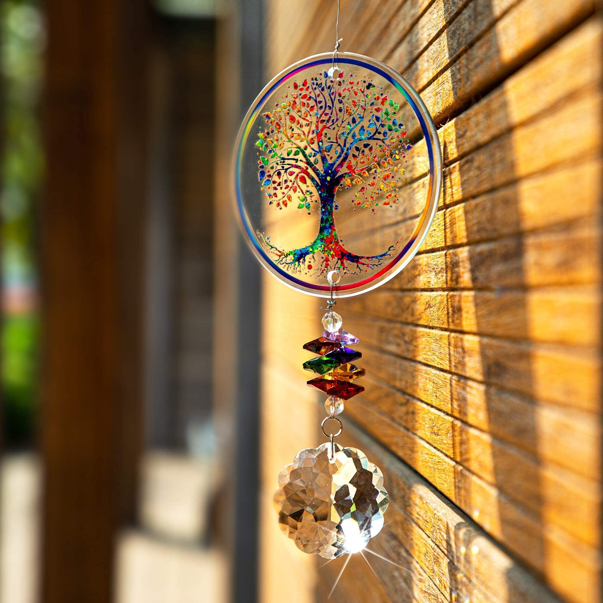 H&D Hyaline & Dora Chakra Tree Of Life Suncatcher Glass Art Hanging Ornament Handmade Crystal Mandala Prism Decor Window Car Wall Art Hanging Decor For Home Office