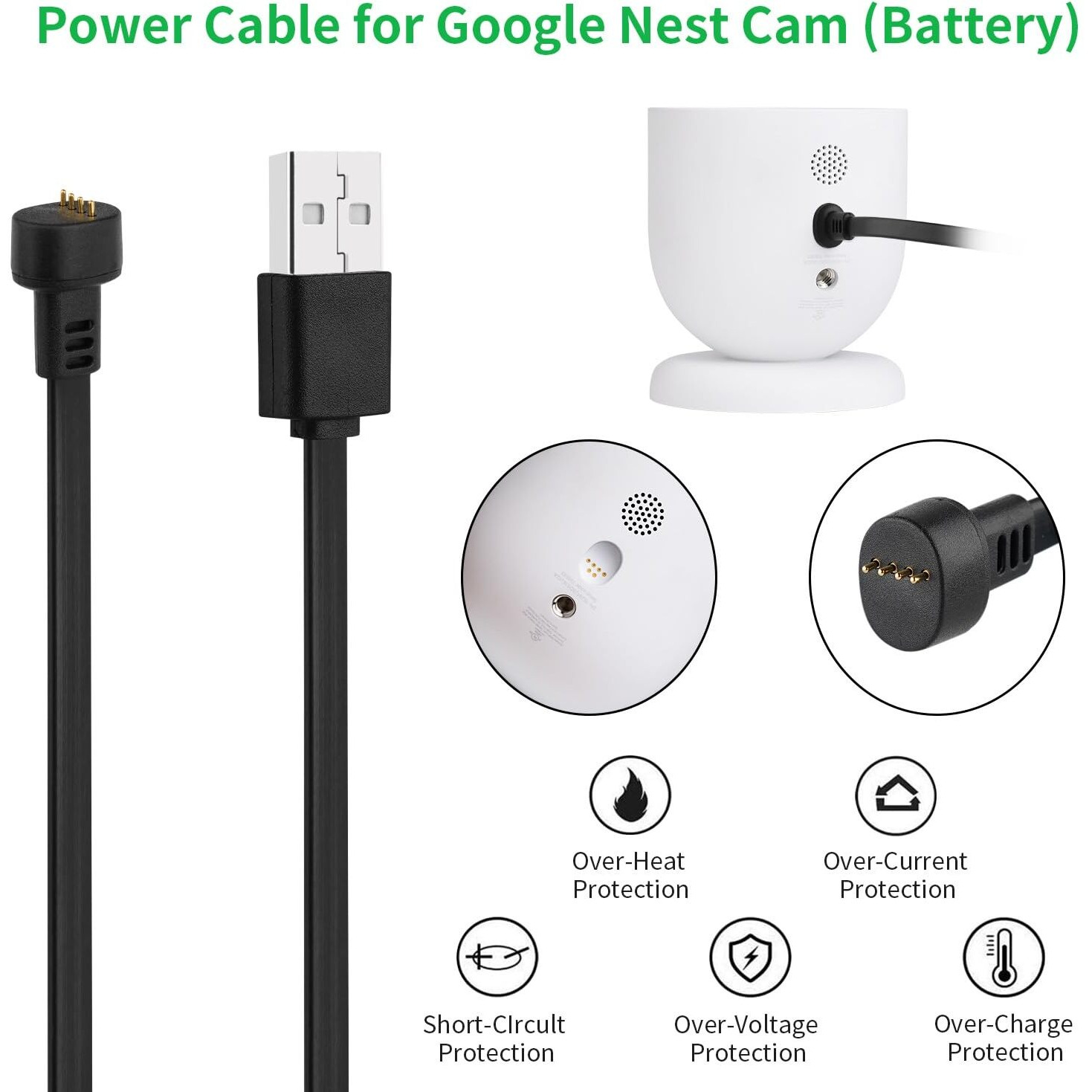 Power Adapter Compatible With Google Nest Cam Outdoor Or Indoor  Battery - 6.5Ft/2M Weatherproof Outdoor Charger Cable Power Your Nest Cam (Battery) Continuously- Black