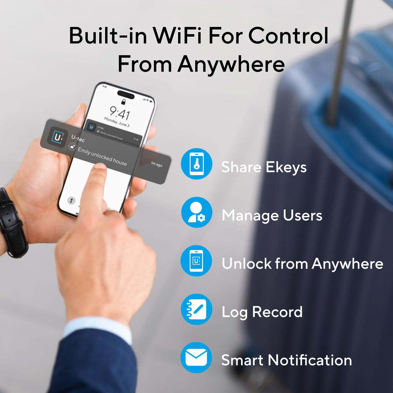Ultraloq Latch 5 Built-In Wifi Smart Lock With Nfc  5-In-1 Keyless Entry Door Lock With Touch Digital Keypad  Smart Handle Lock  App Control  Black