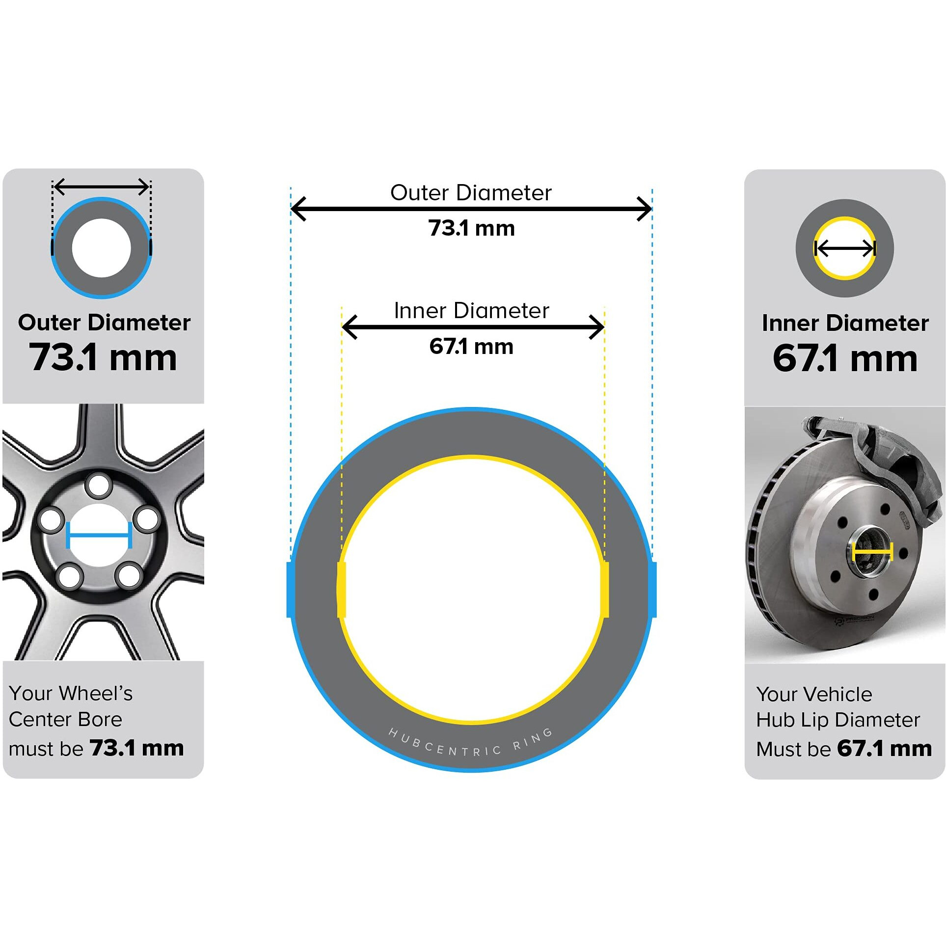 Stancemagic Hubcentric Rings (Pack Of 4) - 67.1Mm Id To 73.1Mm Od - Silver Aluminum Hubrings - Only Fits 67.1Mm Vehicle Hub And 73.1Mm Wheel Centerbore - Compatible With Mitsubishi Mazda Kia Hyundai