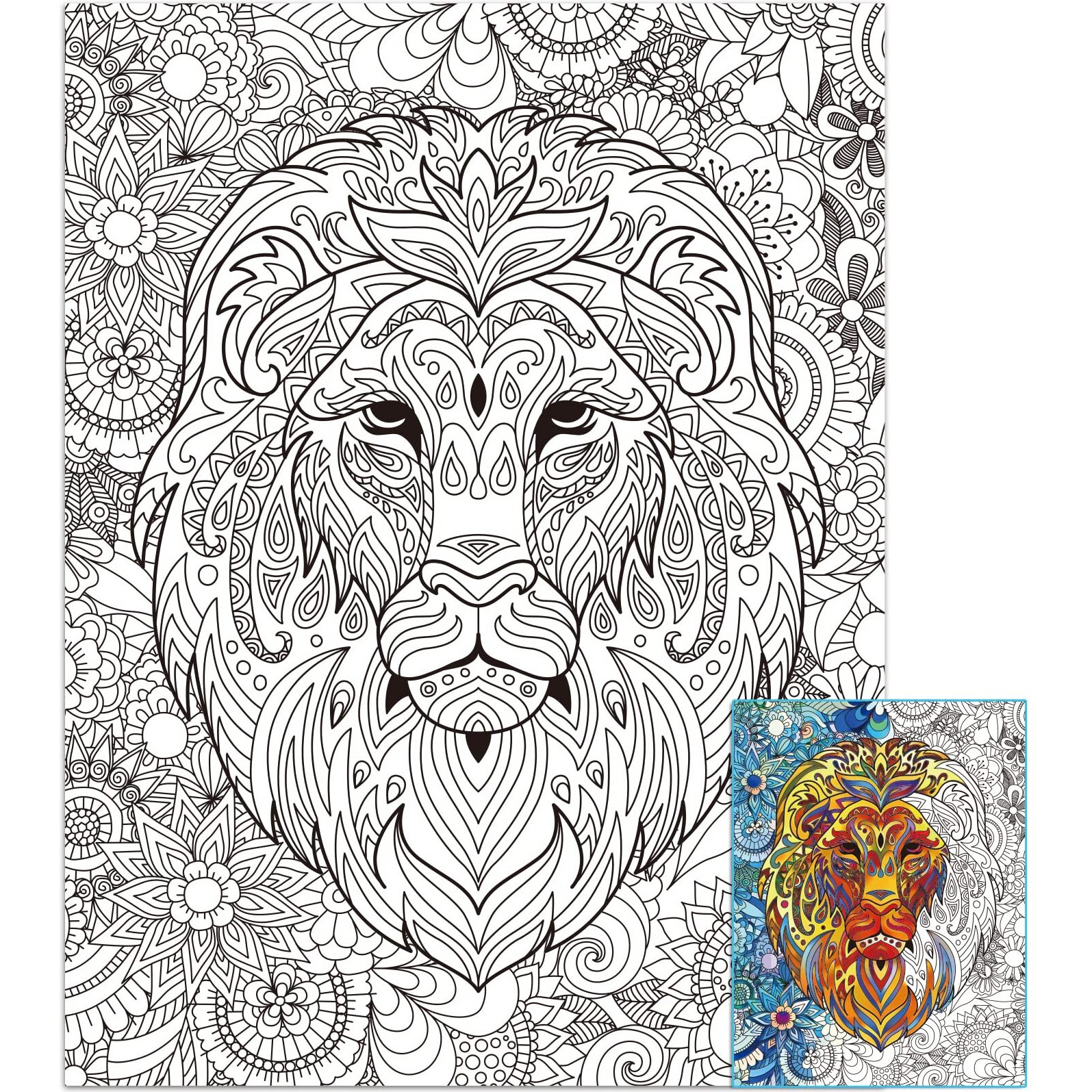 Zoiiwa Lion Giant Coloring Posters For Kids Adults Lion Coloring Poster 39.3751.96 Inch Mandala Coloring Posters Wall Art Decor Blank Banner For School Group Family Art Craft Activities Decoration