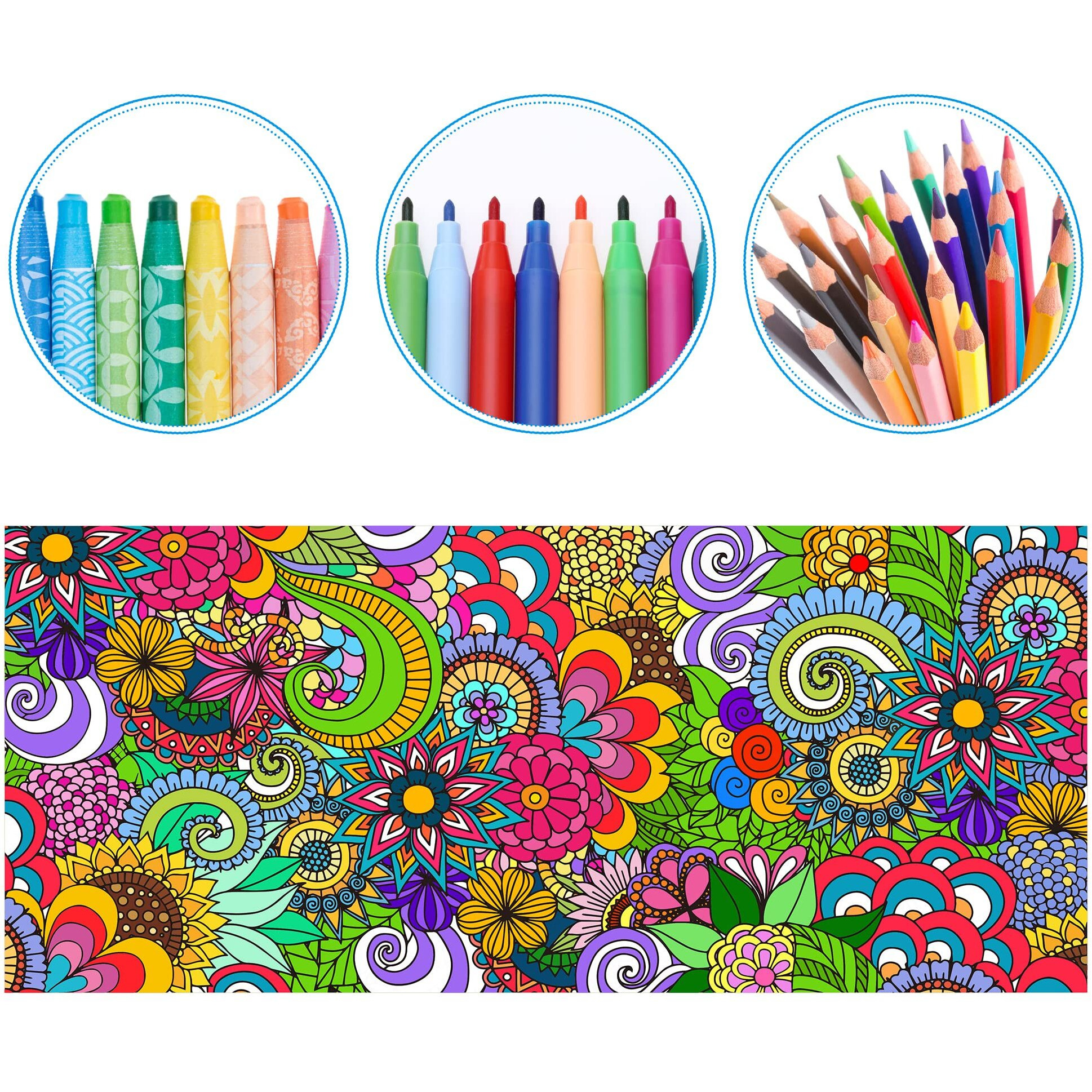 Dvbonike Jumbo Mandala Coloring Poster Giant Flower Diy Drawing Paper Art Blank Banner 55.1 X 23.6 Inch Coloring Table Cover Wall Decoration School Group Activities For Kids Arts Craft Party Suppiles