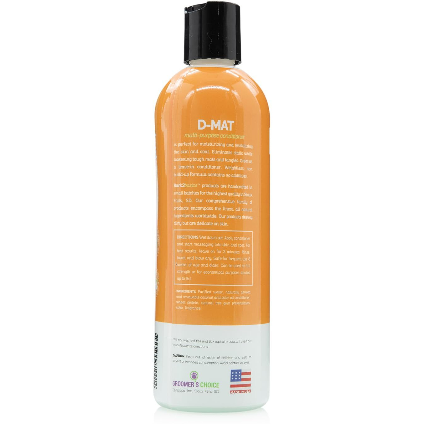 Bark2Basics D-Mat Dog Conditioner  16 Oz - Natural  Multi-Purpose  Eliminates Static  No Additives  Dematting  Aids In Deshedding