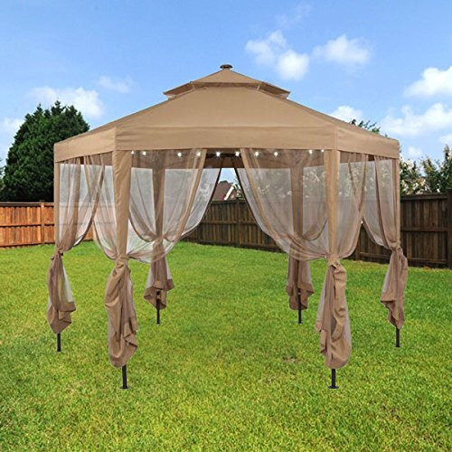 Garden Winds Replacement Canopy For The Hampton Bay Solar Hexagon Gazebo - Standard 350 - Beige