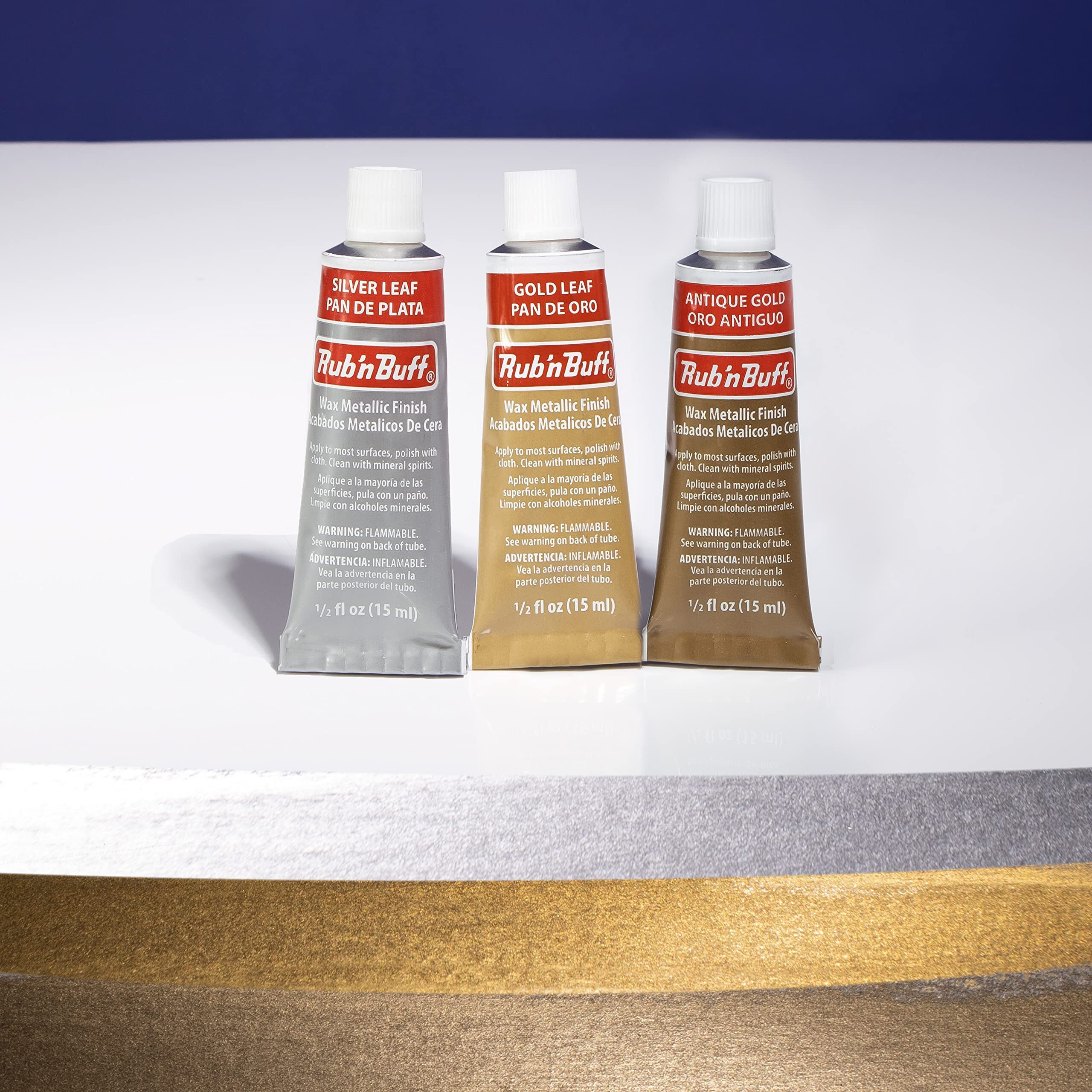Amaco Rub N Buff Wax Metallic Finish 3 Color Kit - Antique Gold Silver Leaf And Gold Leaf 15Ml Tubes - Versatile Gilding Wax For Finishing Furniture Antiquing And Restoration - 3 Rub And Buff Colors