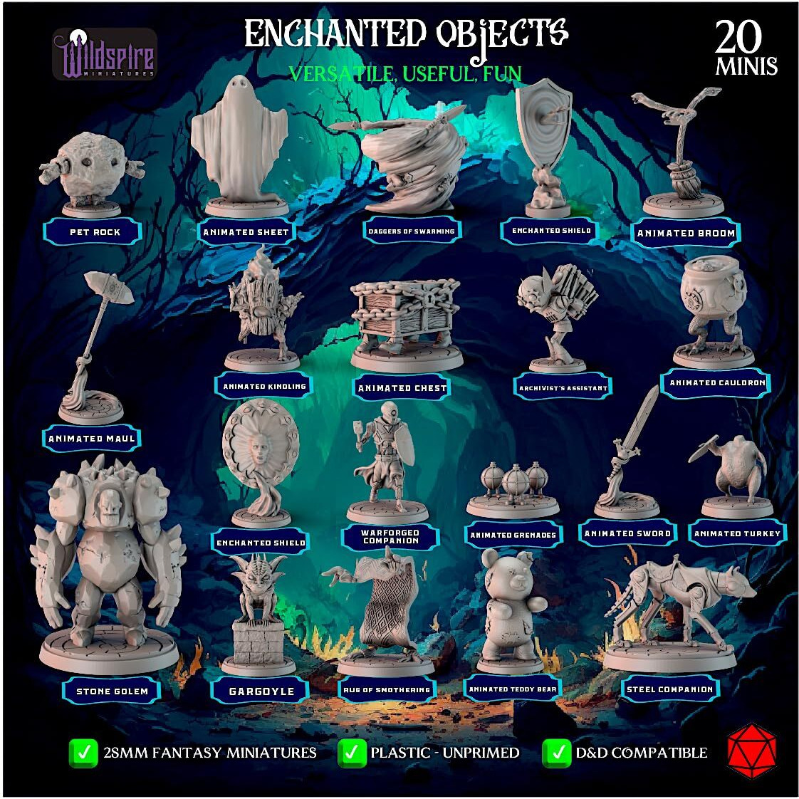 Wildspire 20 Enchanted Objects - Magical Animated Objects For Dnd Miniatures 28-32Mm Dungeons & Dragons Miniatures Bulk D&D Miniatures Dnd Minis Dnd Figures Fantasy Spell Effects D&D Figures