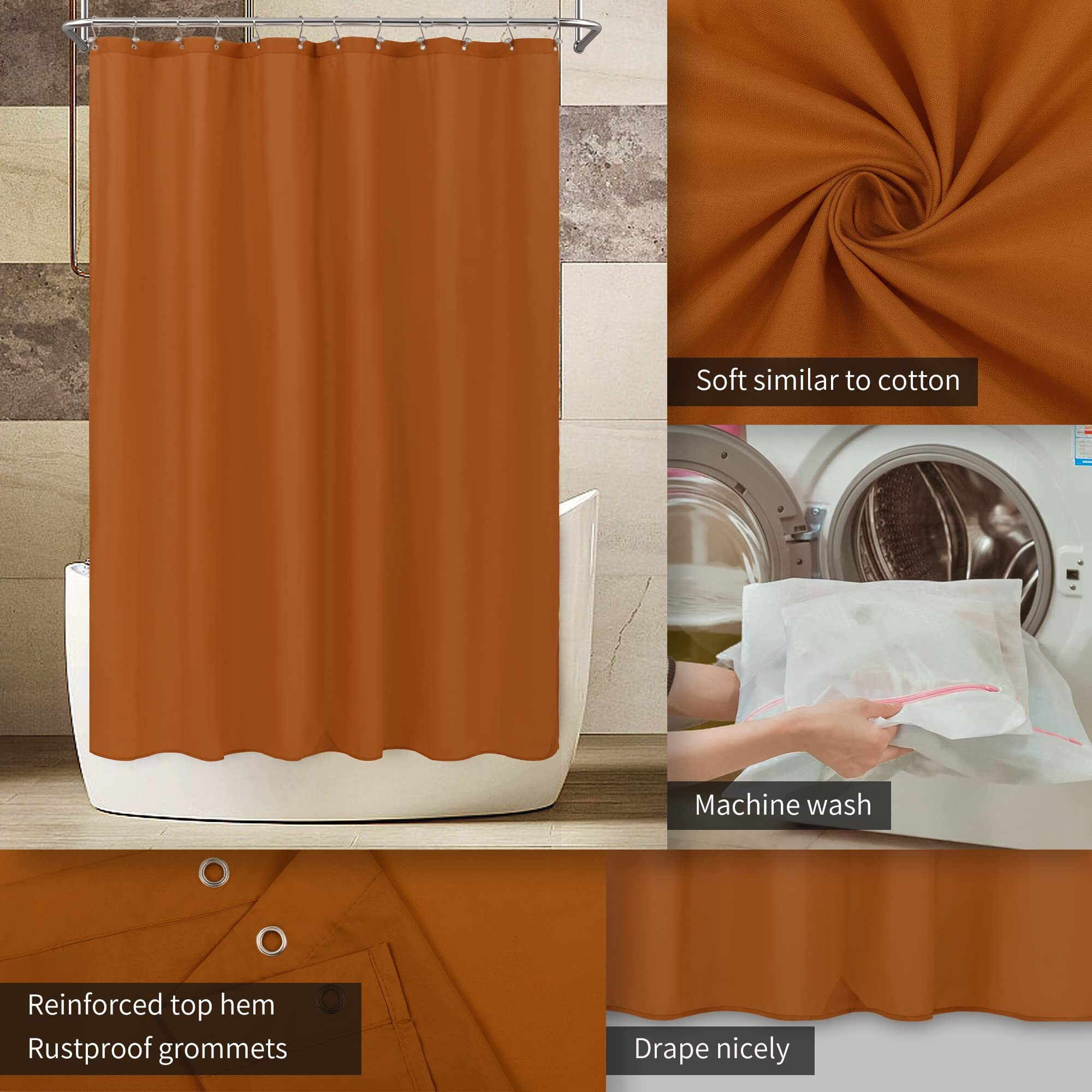 Alyvia Spring Burnt Orange Fabric Shower Curtain Liner Waterproof - Soft Hotel Quality Cloth Shower Liner With 3 Magnets  Light-Weight & Machine Washable - Standard Size 72X72  Burnt Orange