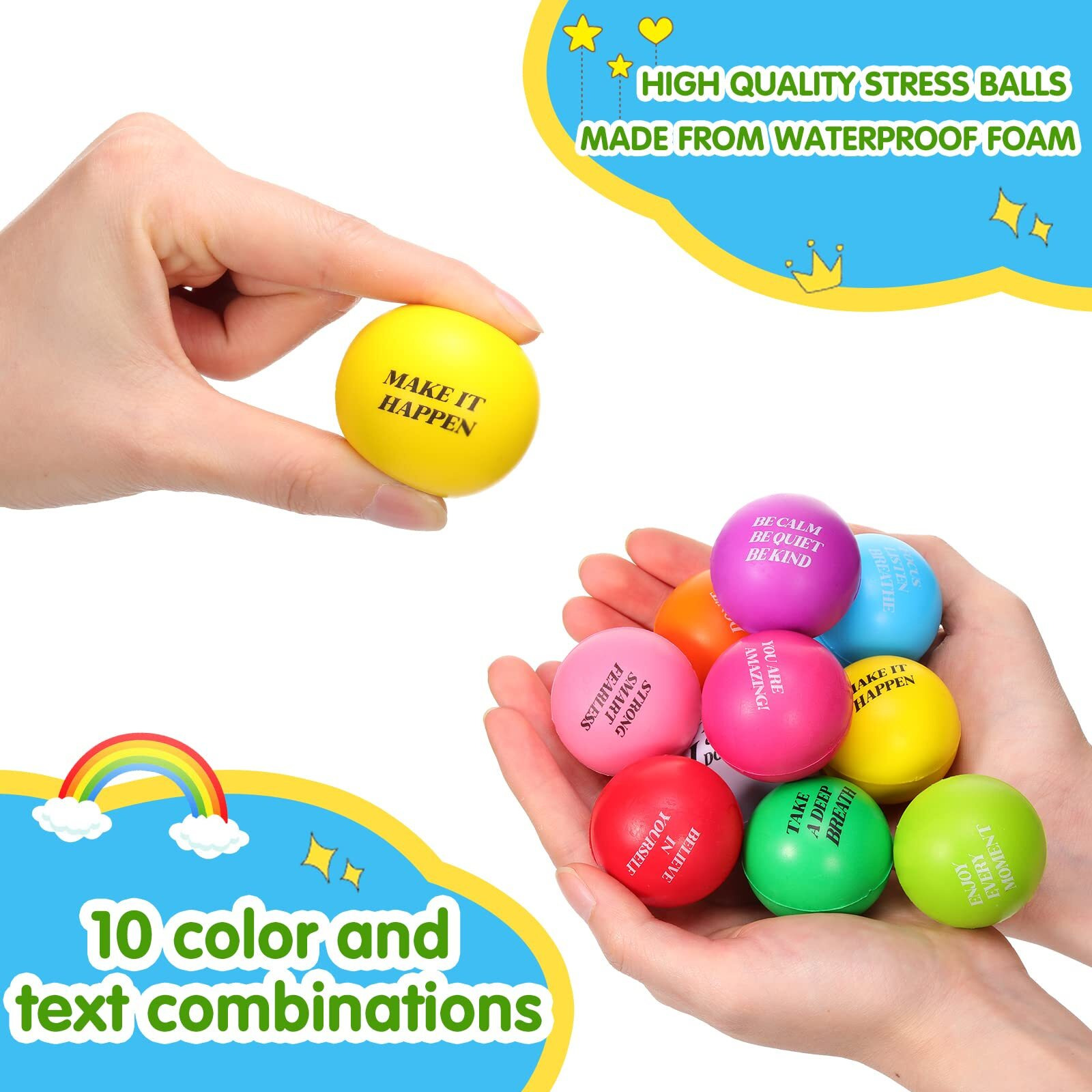 100 Pieces Motivational Stress Balls Colorful Foam Balls Inspirational Stress Relief Balls Quotes Stress Ball Pack Small Anxiety Balls For Relief Encouraging (Motivational  Bright Colors)