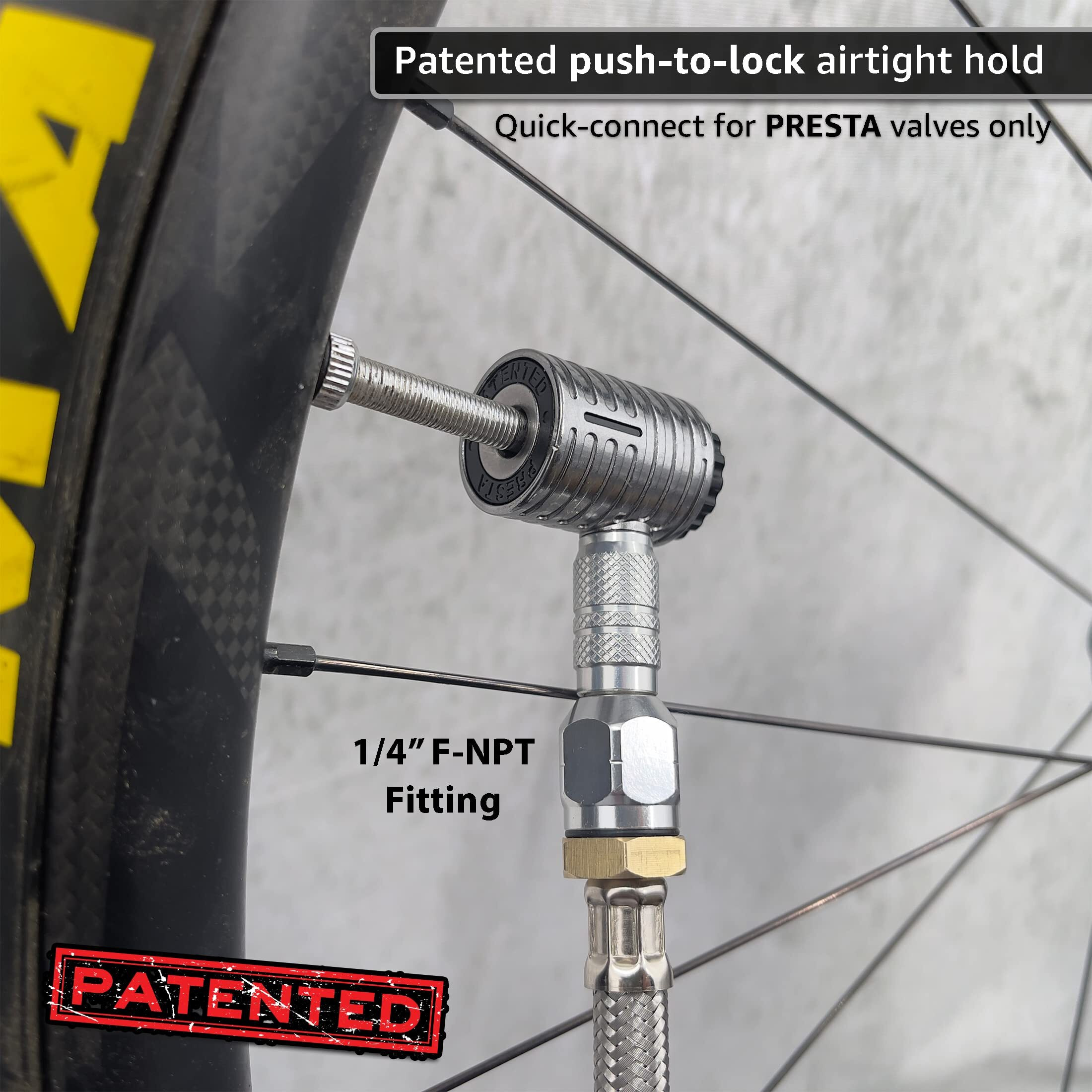 Jaco Lightning Xp Locking Presta Air Chuck For Bike Tires - 1/4"" F-Npt (Open Flow) | Quick-Connect Presta Attachment For Tire Inflators (Patented)