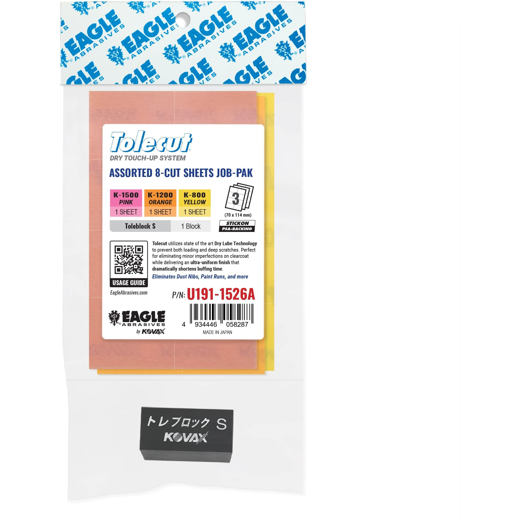 Tolecut Psa 8-Cut Block Sanding Sheets Job-Pak  Assorted Yellow-Orange-Pink  U191-1526A  3 Sheets + 1 Toleblock