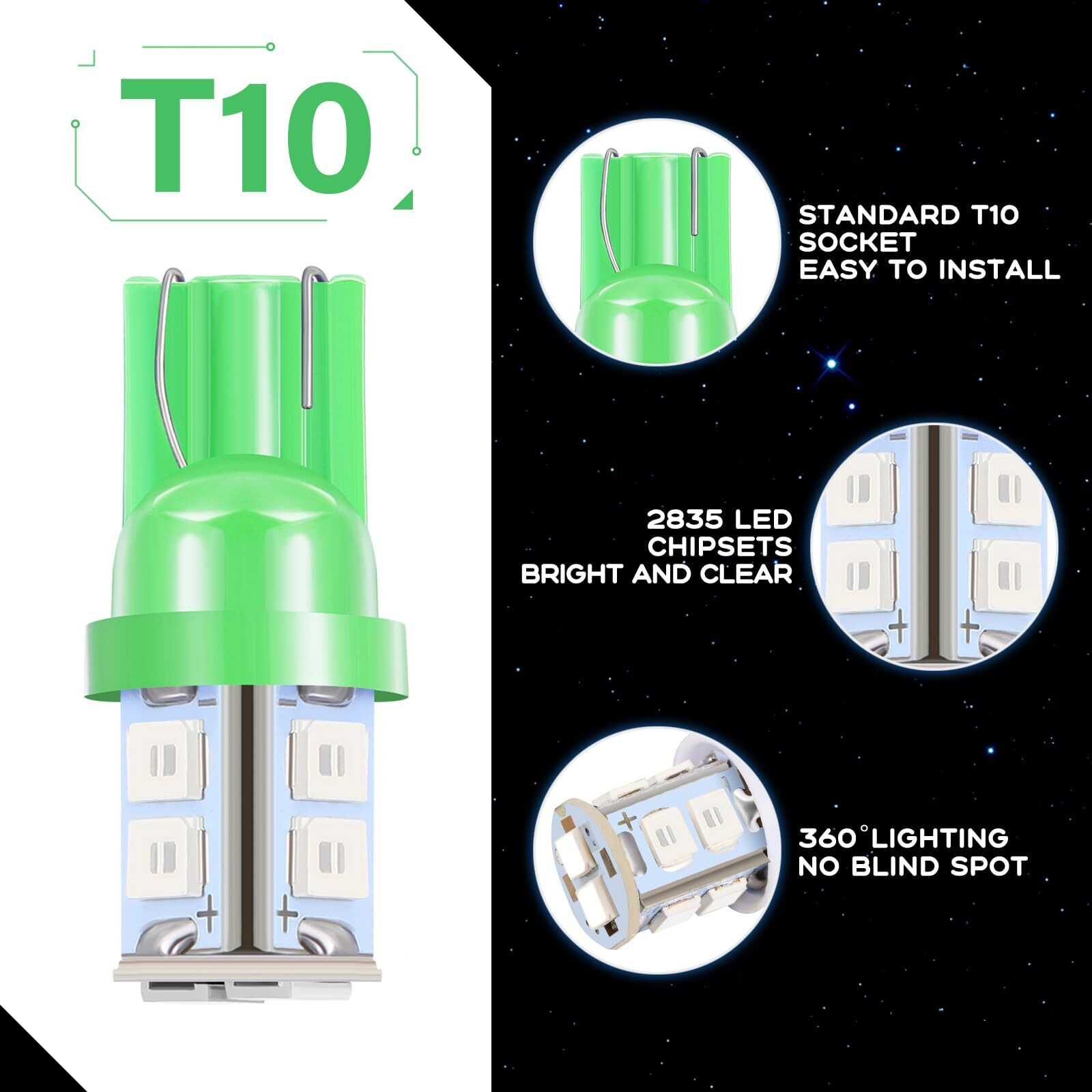 Tallew 24 Pieces Dome Light Led Car Bulb Kit Set T10 31 Mm 42 Mm Led Festoon Bulbs Interior Replacement For Car Map Door Courtesy(Green)