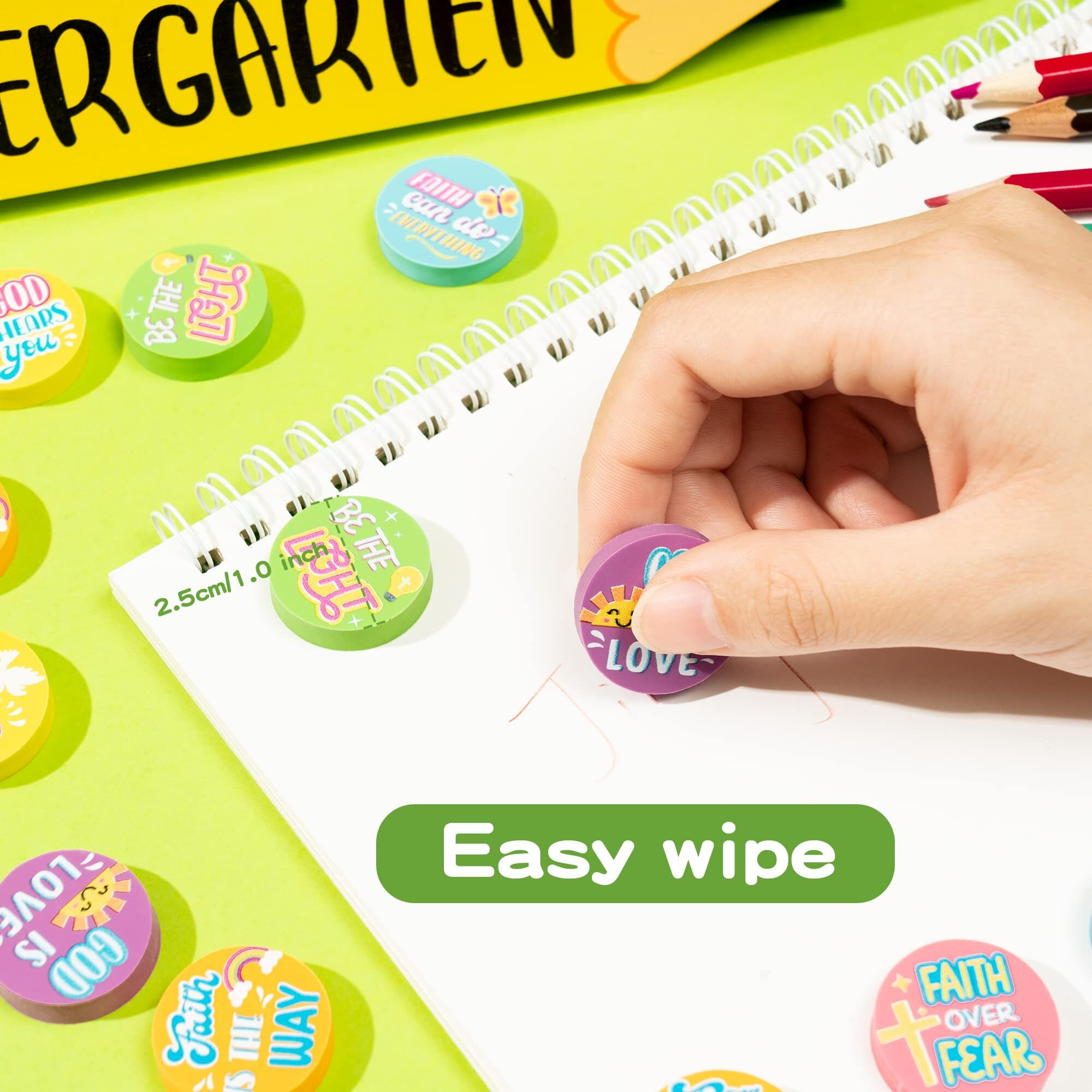 Bzaber Christian Inspirational Mini Pencil Eraser - 60Pcs Cute Cartoon Motivational Eraser For Kids Bulk Kawaii 3D Eraser Desk Pets For Student School Supplies Classroom Rewards Holiday Christian Gift