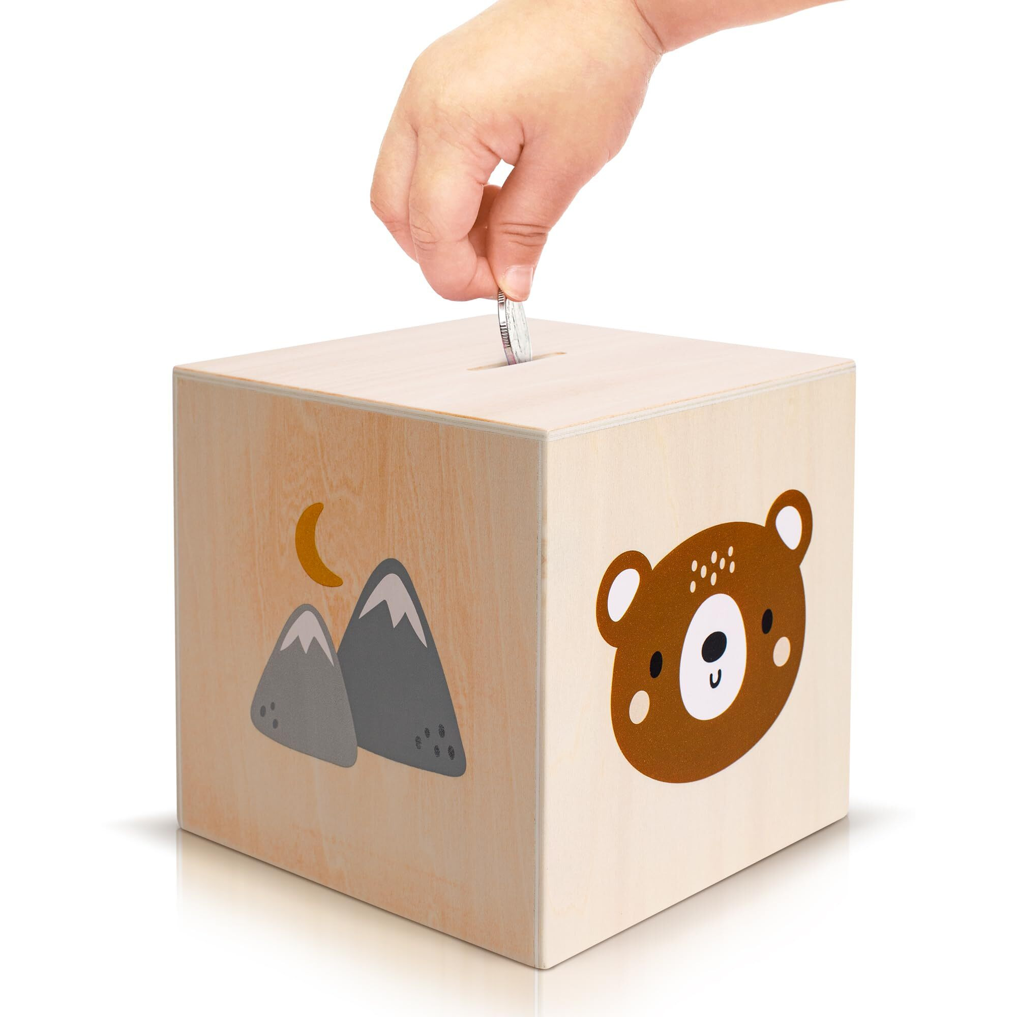 Wooden Piggy Bank For Kids - Beautifully Crafted Coin Bank Encourages To Start Saving Money Early - A Great Gift For Girls And Boys That Brightens Up Every Kids Bedroom