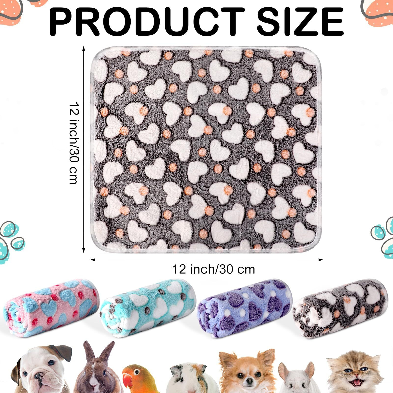4 Pcs Waterproof Guinea Pig Blankets Washable Small Animal Fleece Bedding Absorbent Guinea Pig Cage Liners Reusable Pet Pee Pad Sleep Mat Pad Cover For Hamster Ferret (Heart Pattern 12 X 12 Inch)