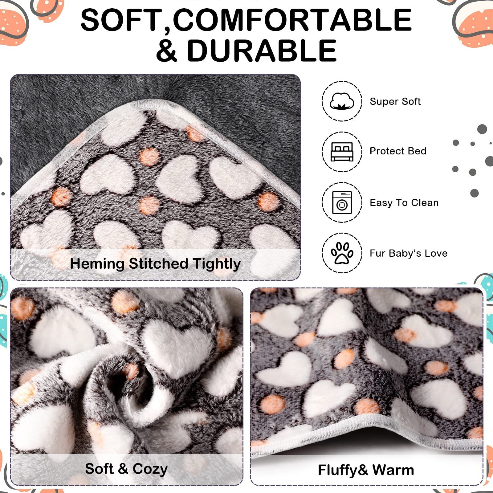 4 Pcs Waterproof Guinea Pig Blankets Washable Small Animal Fleece Bedding Absorbent Guinea Pig Cage Liners Reusable Pet Pee Pad Sleep Mat Pad Cover For Hamster Ferret (Heart Pattern 12 X 12 Inch)