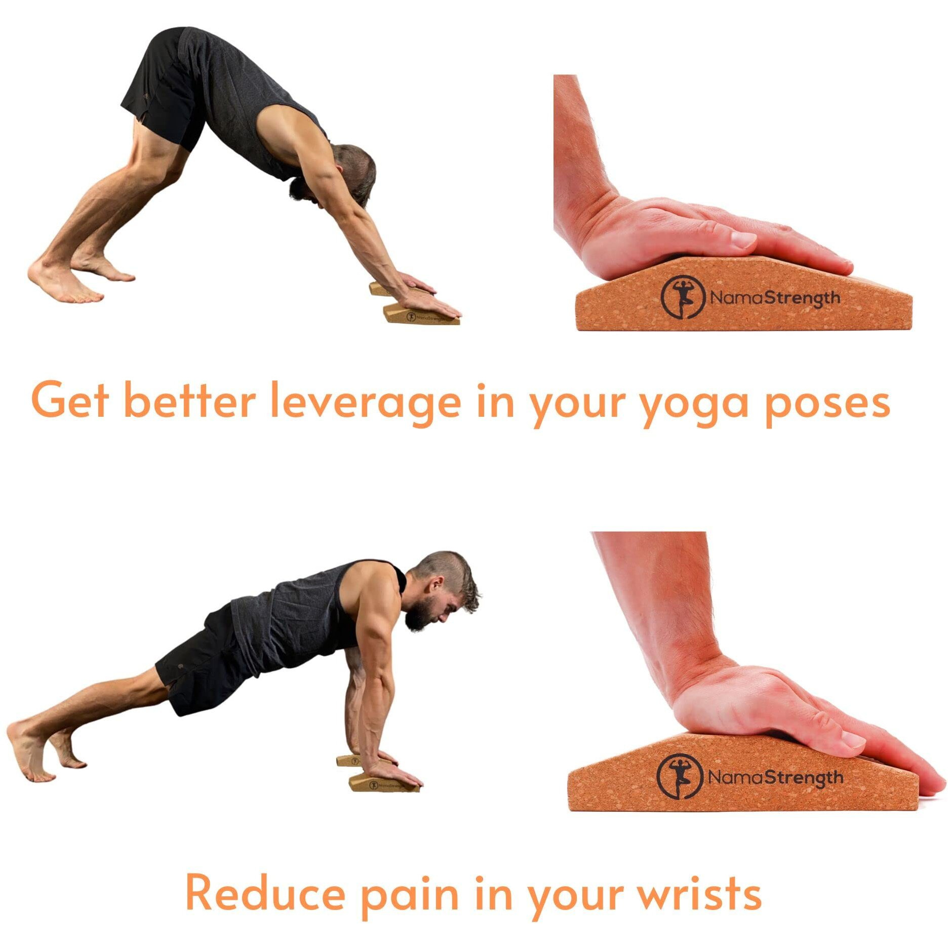 Namastrength Yoga Wedge For Wrist  Wrist Support Yoga Cork Yoga Wedge Block  Non-Slip Yoga Wrist Support  Set Of 2