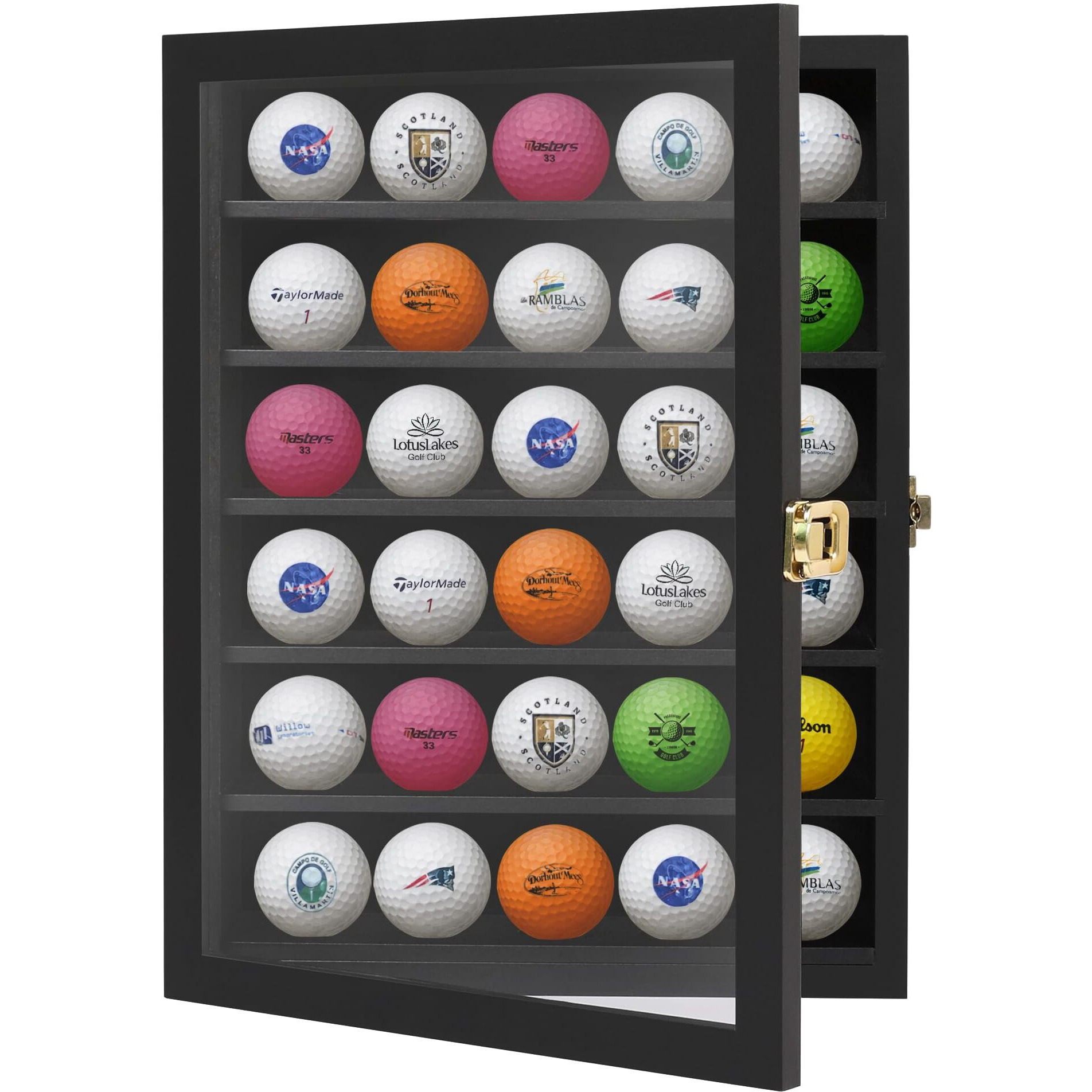 Americanflat Golf Ball Display Case In Black - Wall Display Case For 30 Treasured Golf Balls - Composite Wood With Glass Cover Golf Ball Holder - Hanging Hardware Included For Wall Or Shelf