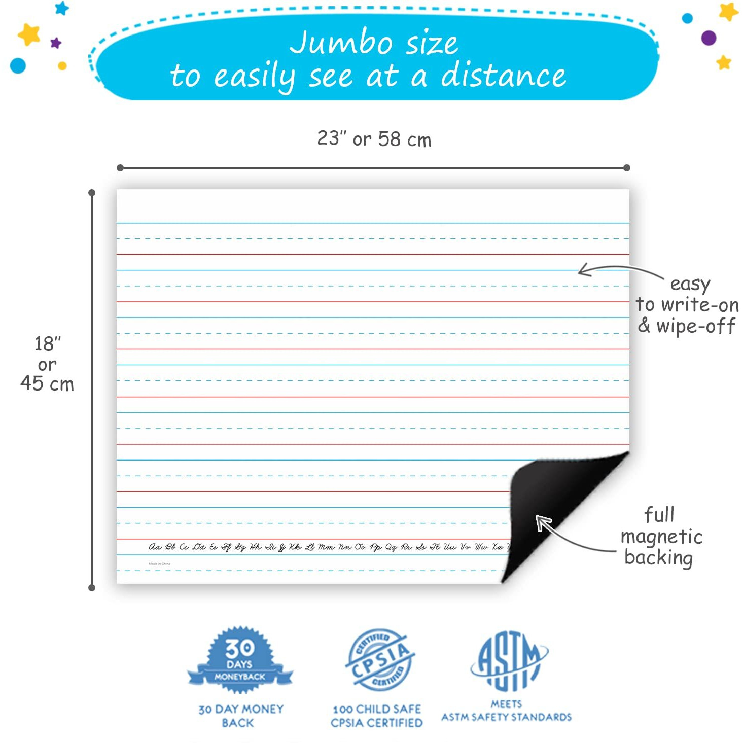 Jumbo Magnetic Handwriting Paper - Magnetic Lined Paper For Whiteboard  Dry Erase Notebook Paper  Notebook Paper Poster  Giant Magnetic Early Writing Page  Classroom Resources Simply Magic - 23'X 18'