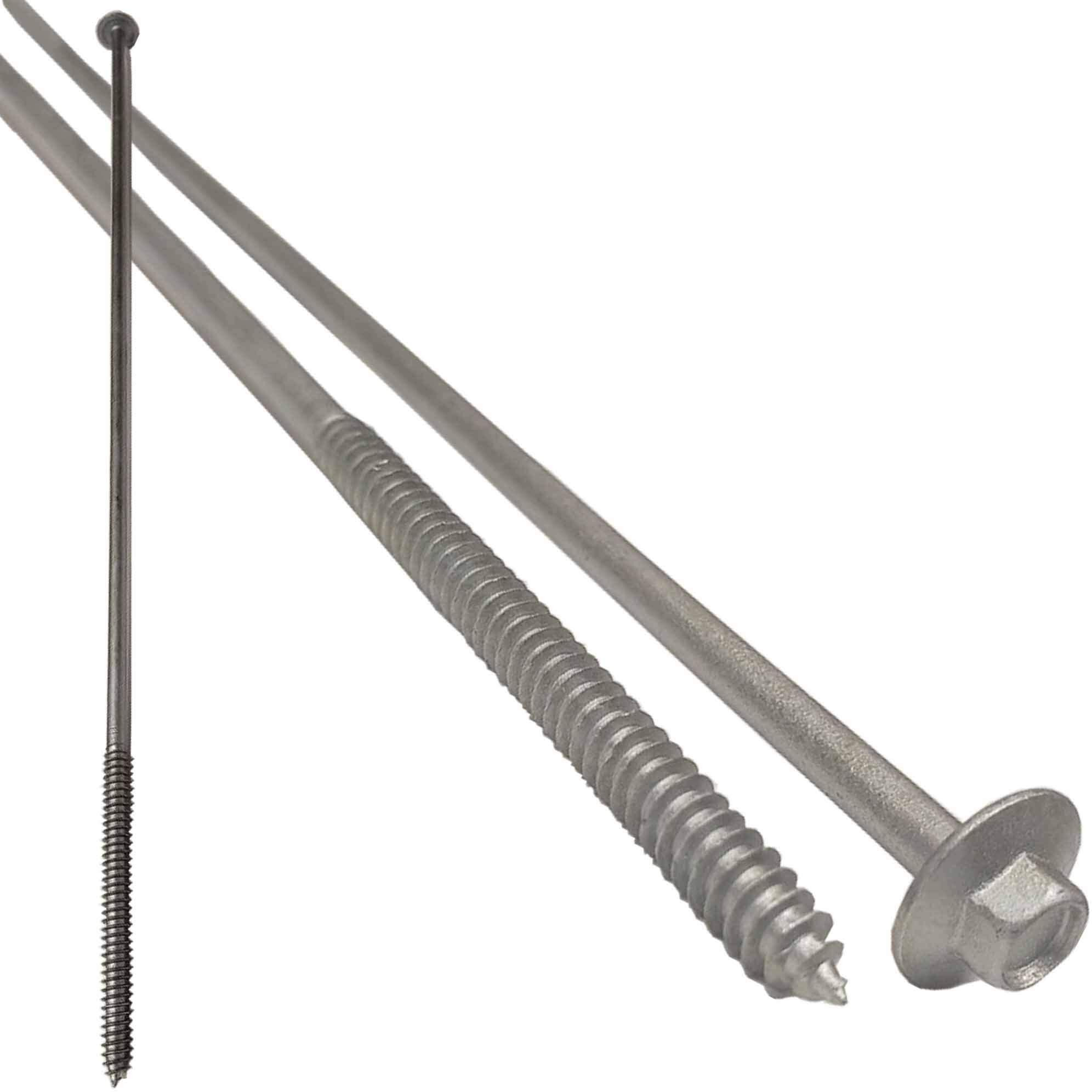 (10) 14"" - Galvanized Timber Tie - Hex Head Structural Screw - Great For Outdoor Landscape Use - Coarse Thread For Secure Hold - Rust Resistant Screw - Heavy Duty 3/16"" For Extra Hold