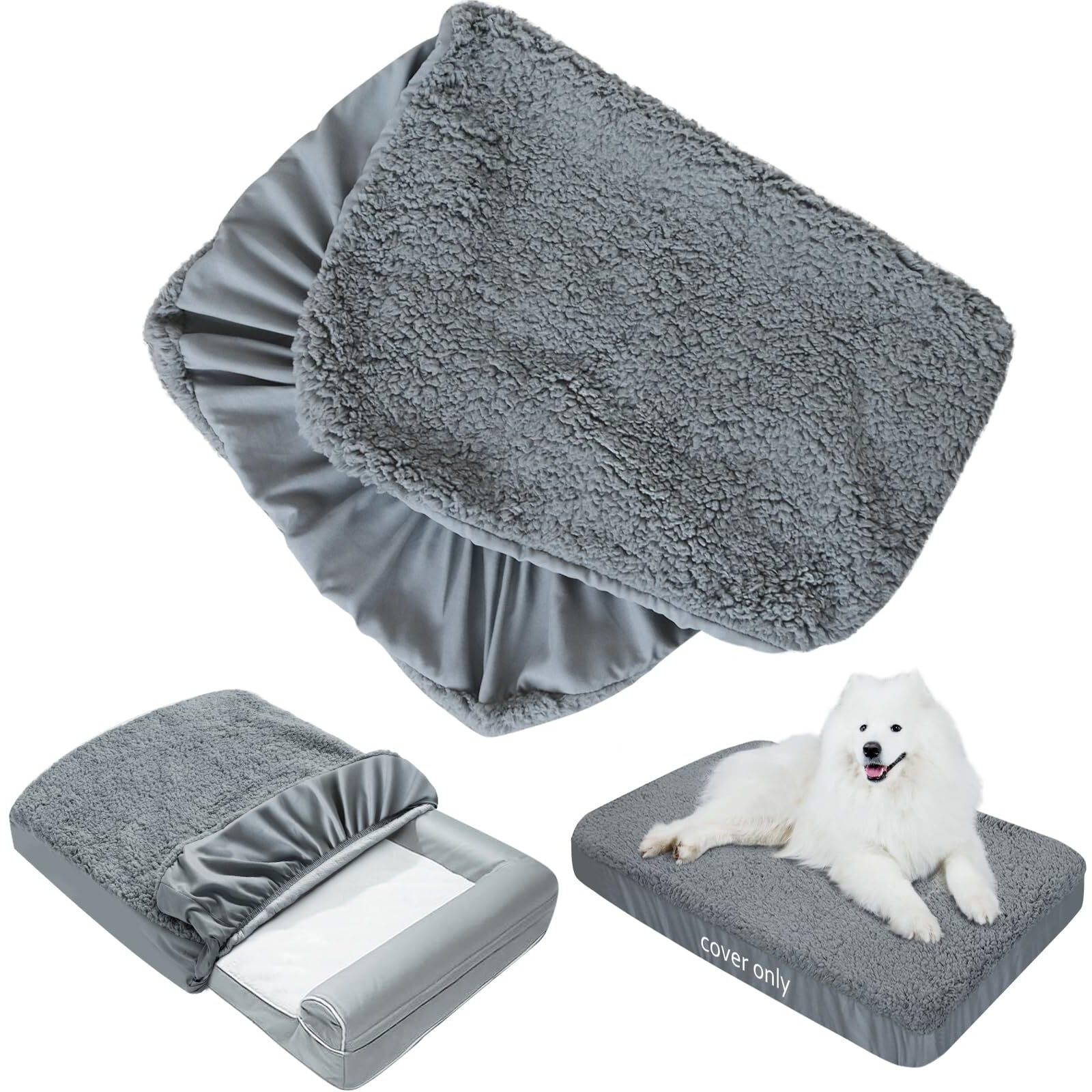 Dog Bed Covers Soft Plush Replacement Washable  Waterproof Pet Bed Liner Grey 36X27 Inches  For Dog/Cat  Cover Only
