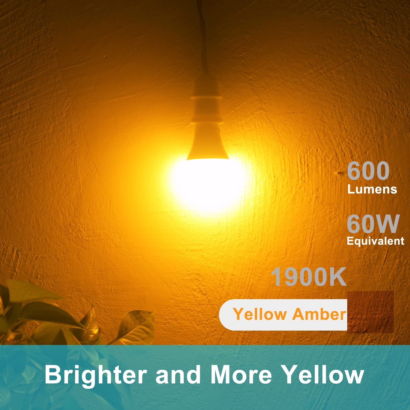 Qualilux Dusk To Dawn Bug Light Bulbs Outdoor  1900K Amber Yellow  600 Lumen  Led 9.5W  A19 E26  2-Pack  Hq-H017