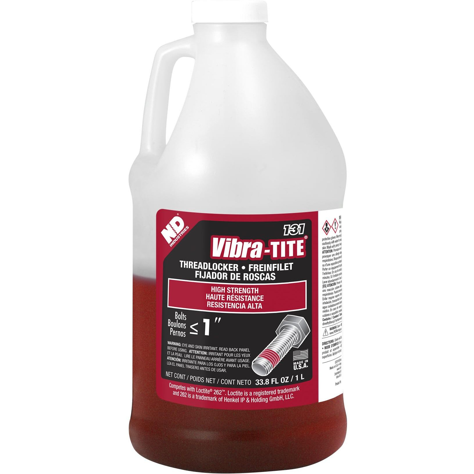 Vibra-Tite - 13100 131 Permanent Strength Anaerobic Threadlocker  1 Liter Jug  Red