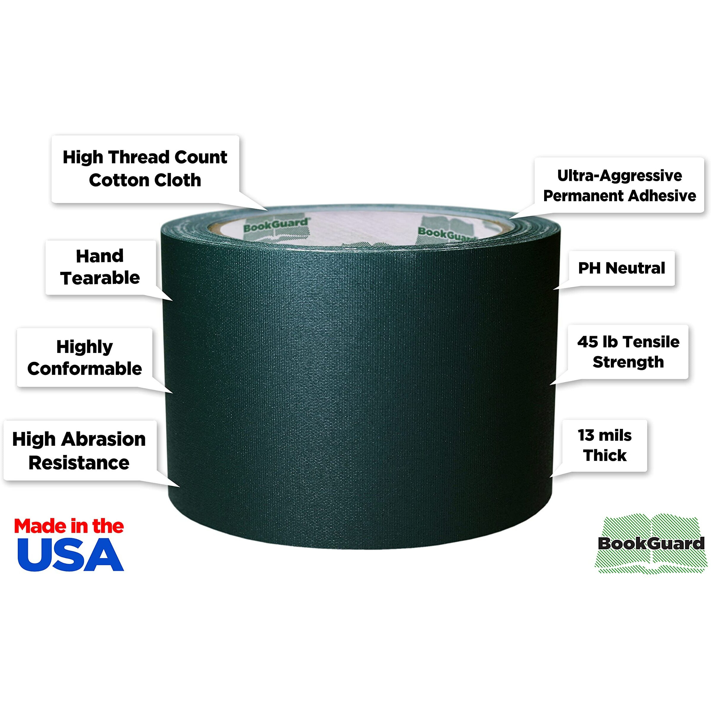 Bookguard 3 Inch Premium Bookbinding Repair Cloth Tape  15 Yard Roll  Forest Green
