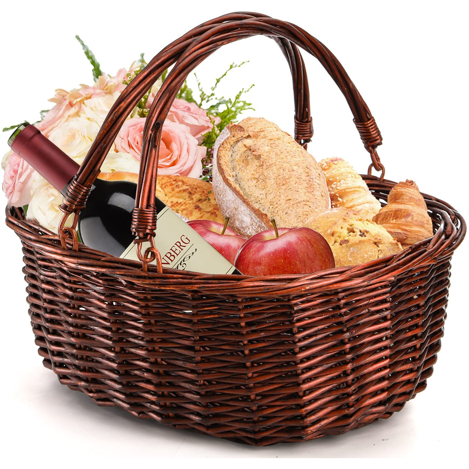 Dicunoy Wicker Picnic Basket With Handle  Large Empty Gift Basket To Fill  Open Top Market Harvest Baskets For Garden  Fruit  Candy  Wine  Egg Gathering  Wedding  Vegetables