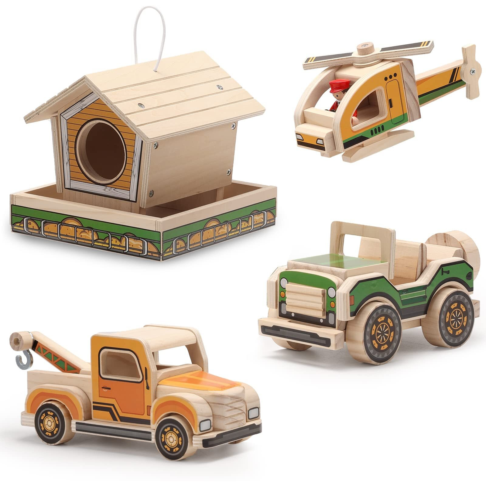 Sainsmart Jr. Woodworking Building Kit  4-In-1 Kids Stem Projects Set  Diy Wood Crafts Assembly Toys With Different Combinations For Boys And Girls