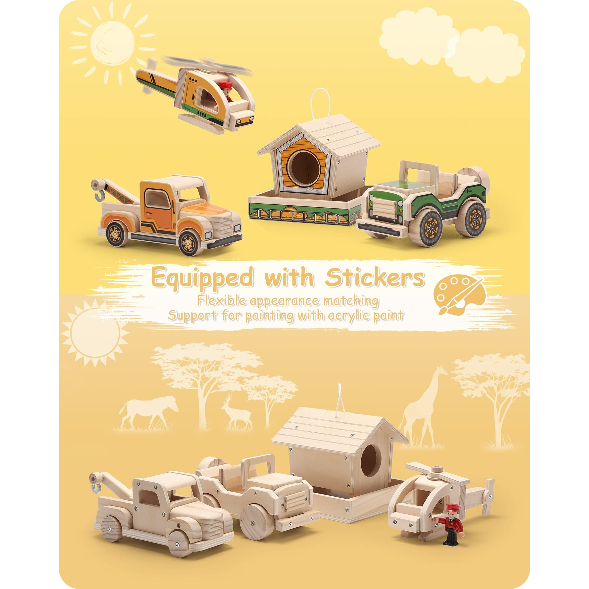 Sainsmart Jr. Woodworking Building Kit  4-In-1 Kids Stem Projects Set  Diy Wood Crafts Assembly Toys With Different Combinations For Boys And Girls