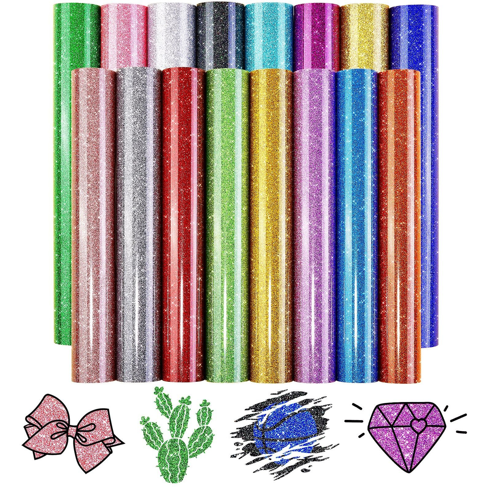 Tintnut Glitter Htv Heat Transfer Vinyl - 16 Sheets 12"&quotX12"" Colorful Glitter Heat Transfer Vinyl Shinny Glitter Iron On Vinyl For T-Shirts Glitter Htv Compatible With Cricut Or Sillhoutte Cameo