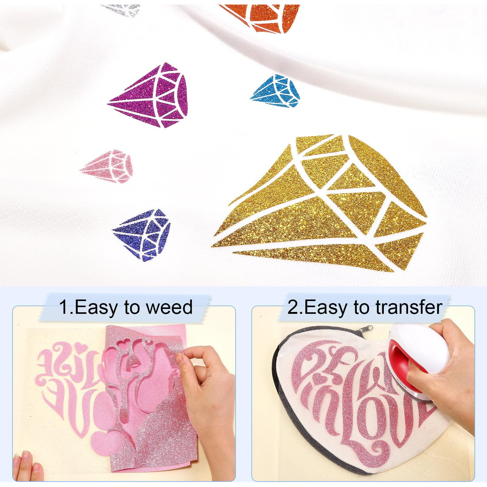 Tintnut Glitter Htv Heat Transfer Vinyl - 16 Sheets 12"&quotX12"" Colorful Glitter Heat Transfer Vinyl Shinny Glitter Iron On Vinyl For T-Shirts Glitter Htv Compatible With Cricut Or Sillhoutte Cameo