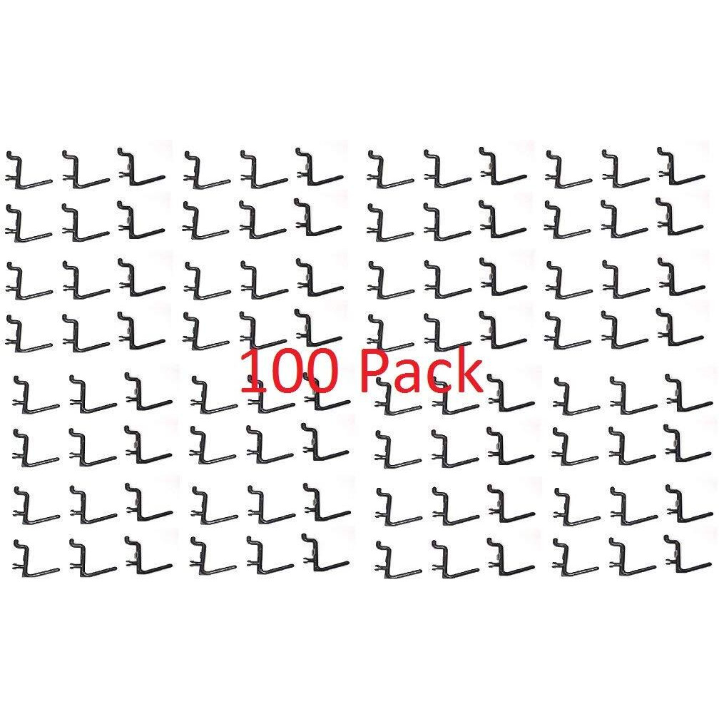 Jsp Manufacturing Plastic Black L Style Pegboard Hooks Garage Tool Storage Fits 1/4"" Pegboard Holes (Pegboard Not Included) (100)