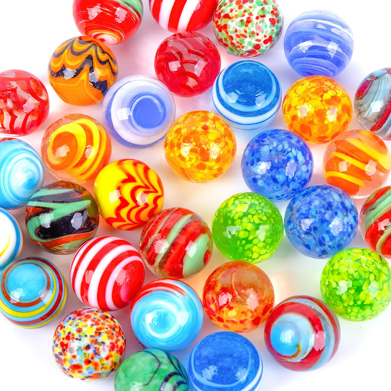 Sallyfashion 32Pcs Glass Marbles Bulk  16Mm/0.6Inch Handmade Glass Marbles Colorful Assorted Marbles Player Marlbes For Kids Gift Marble Game Decoration