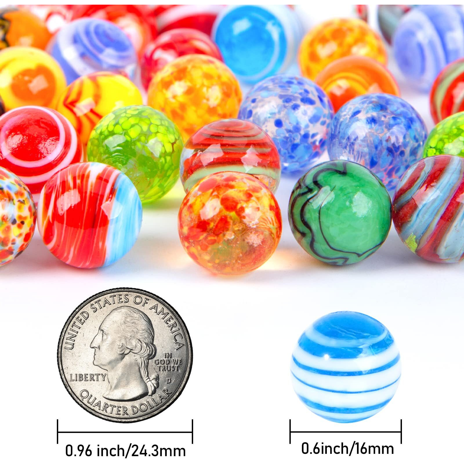 Sallyfashion 32Pcs Glass Marbles Bulk  16Mm/0.6Inch Handmade Glass Marbles Colorful Assorted Marbles Player Marlbes For Kids Gift Marble Game Decoration
