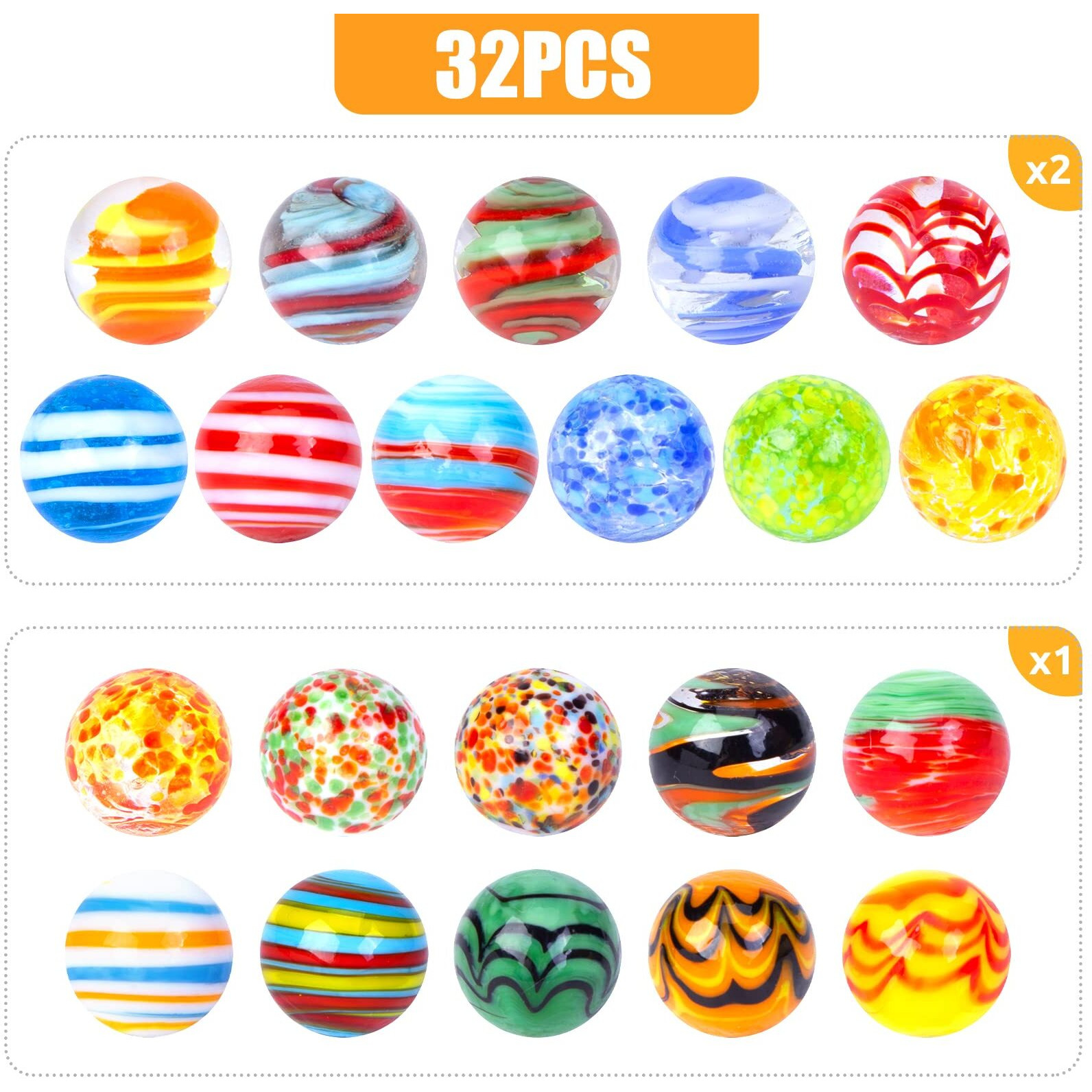 Sallyfashion 32Pcs Glass Marbles Bulk  16Mm/0.6Inch Handmade Glass Marbles Colorful Assorted Marbles Player Marlbes For Kids Gift Marble Game Decoration