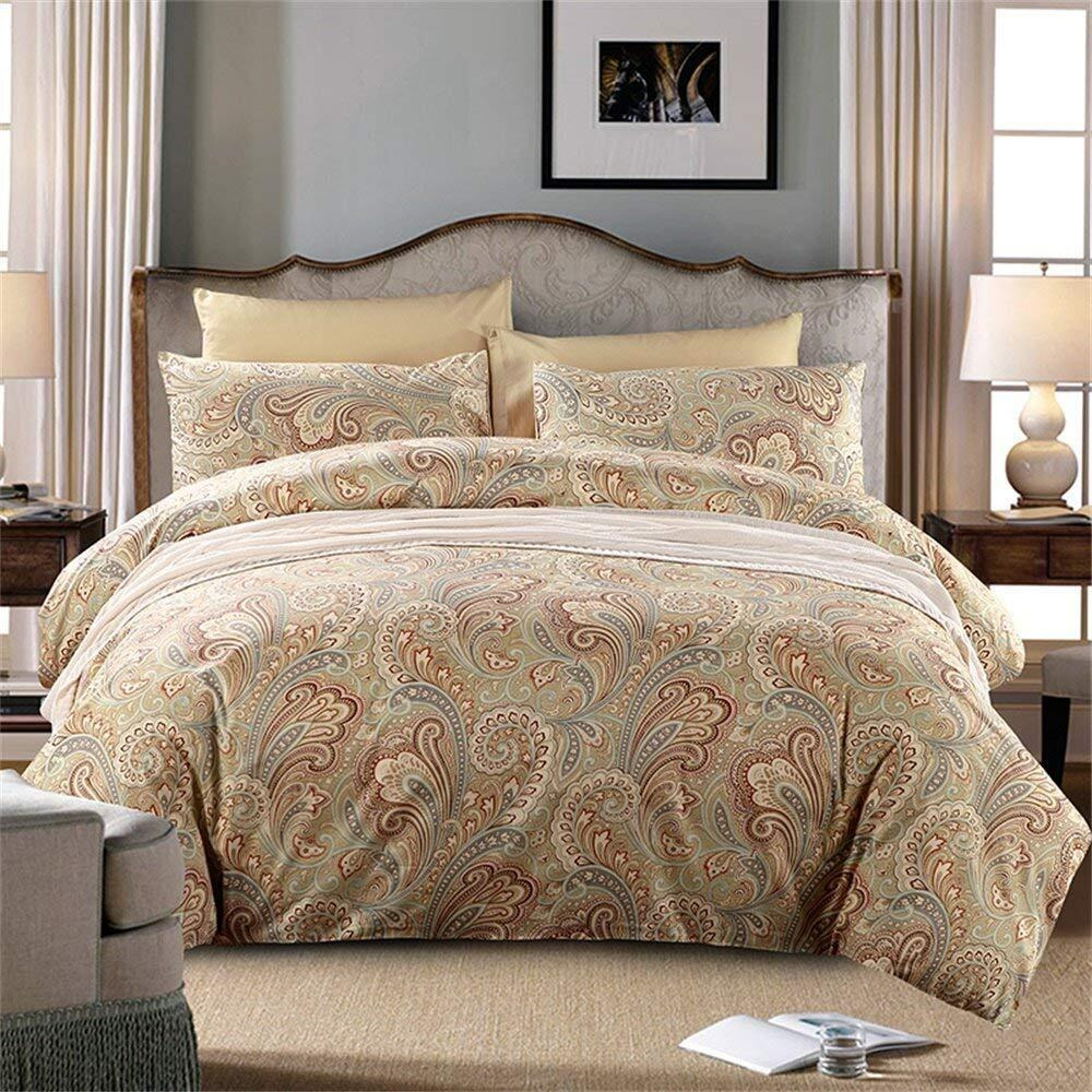Brandream Duvet Quilt Cover Queen Size Gold Chic Paisley Regal Themed Lightweight Hypoallergenic Extremely Soft & Breathable Egyptian Cotton 800-Thread-Count Bedding Sets